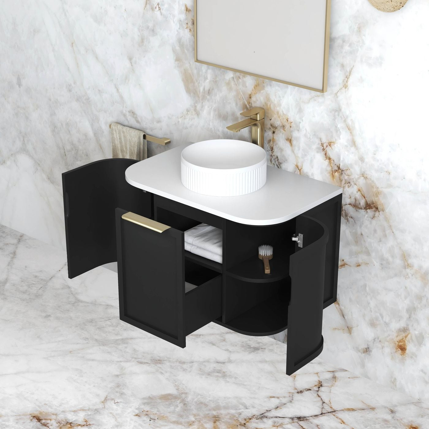 OTTI HAMPSHIRE SATIN BLACK 750MM CURVE SINGLE BOWL WALL HUNG VANITY