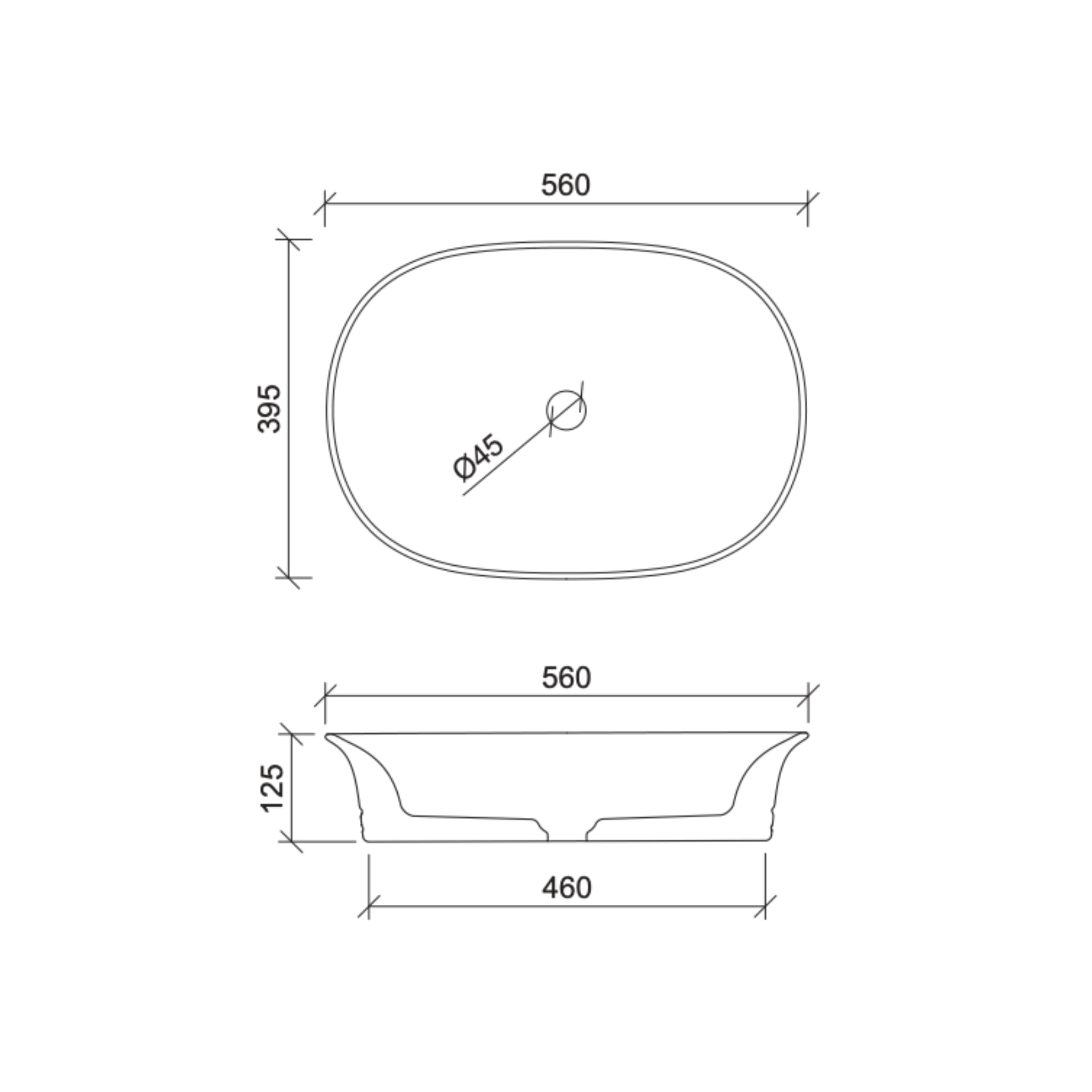 TIMBERLINE BONNIE ABOVE COUNTER BASIN GLOSS WHITE 560MM