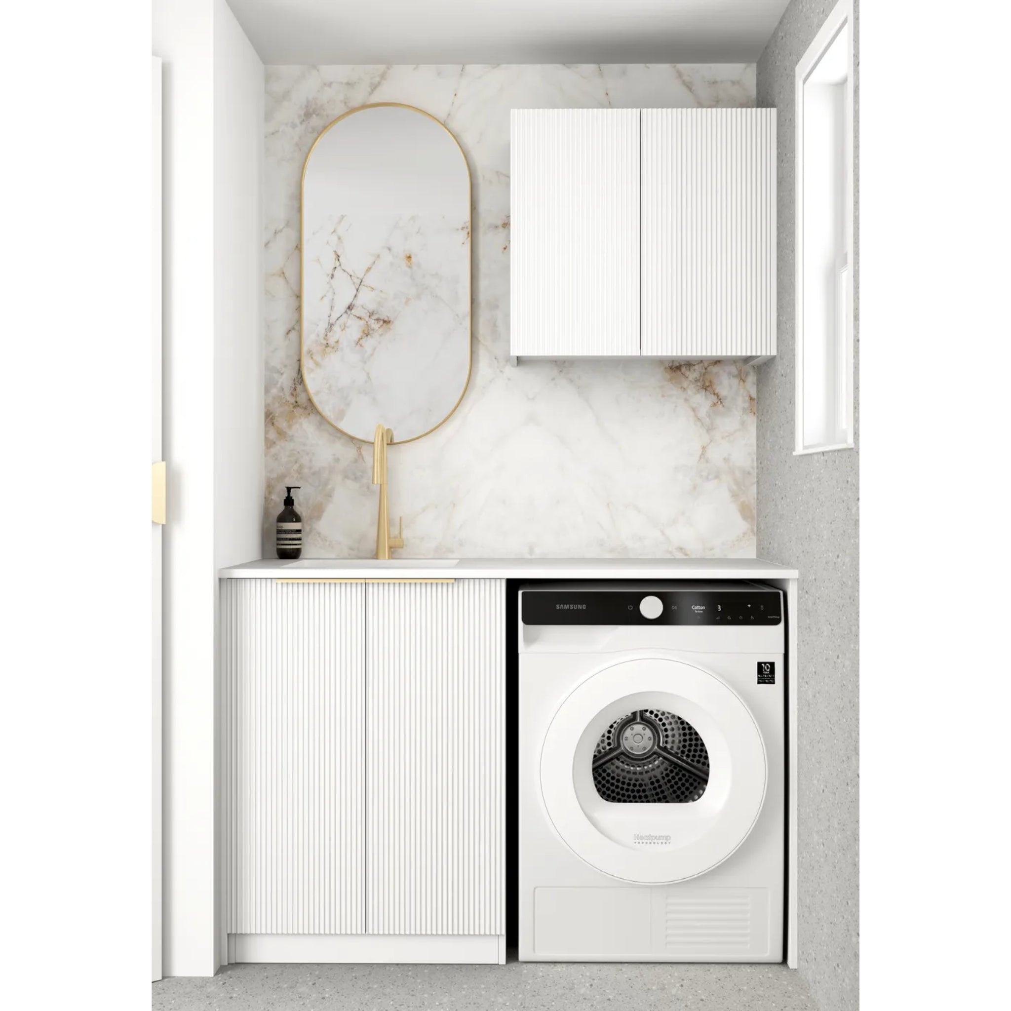 OTTI BONDI MATTE WHITE 1300MM LAUNDRY AND WALL CABINET WITH STONE TOP & SINK (PACKAGE-A)