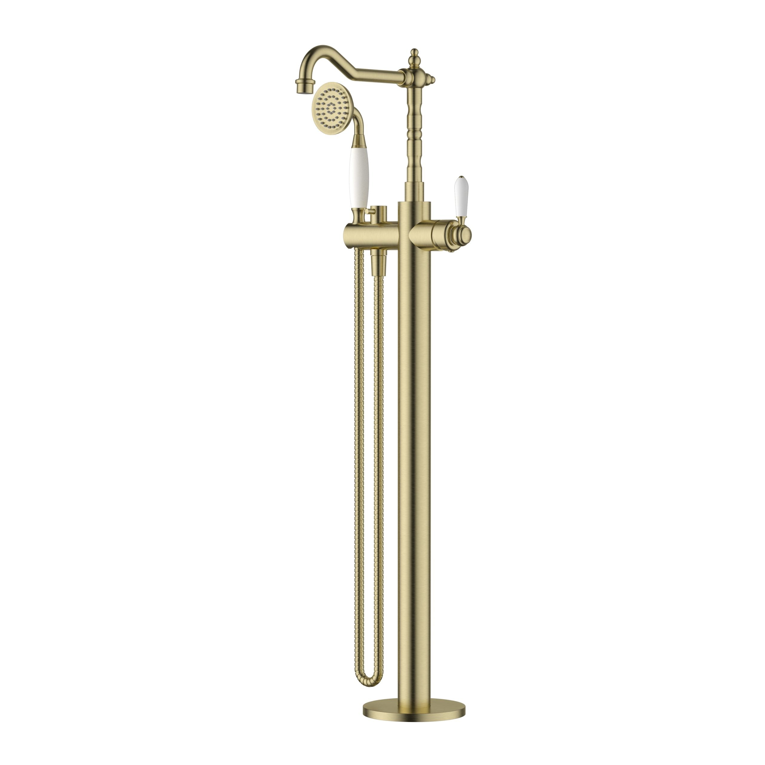 MODERN NATIONAL BORDEAUX FREESTANDING BATH MIXER WITH HAND SHOWER 945MM BRUSHED BRONZE