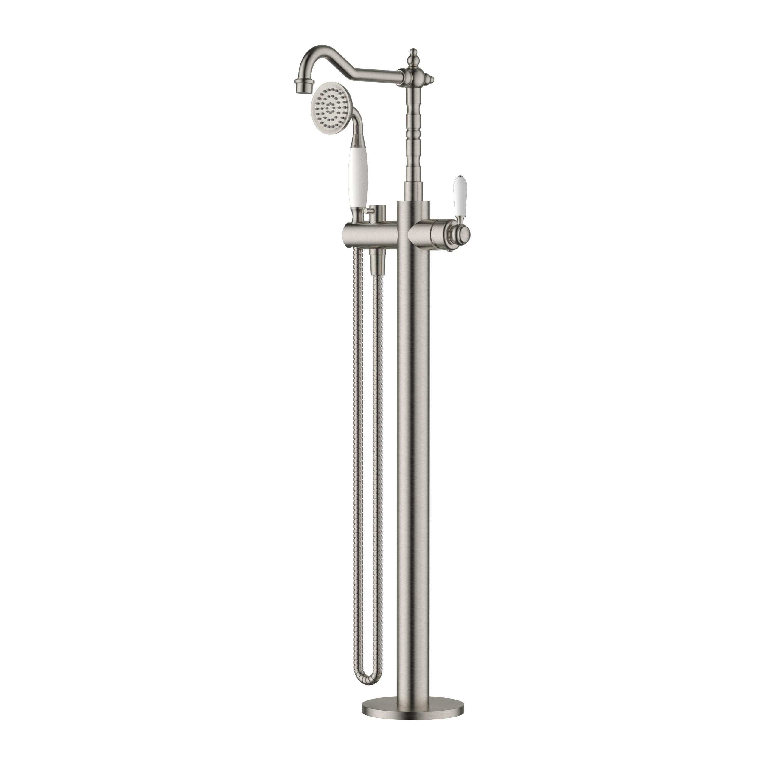 MODERN NATIONAL BORDEAUX FREESTANDING BATH MIXER WITH HAND SHOWER 945MM BRUSHED NICKEL