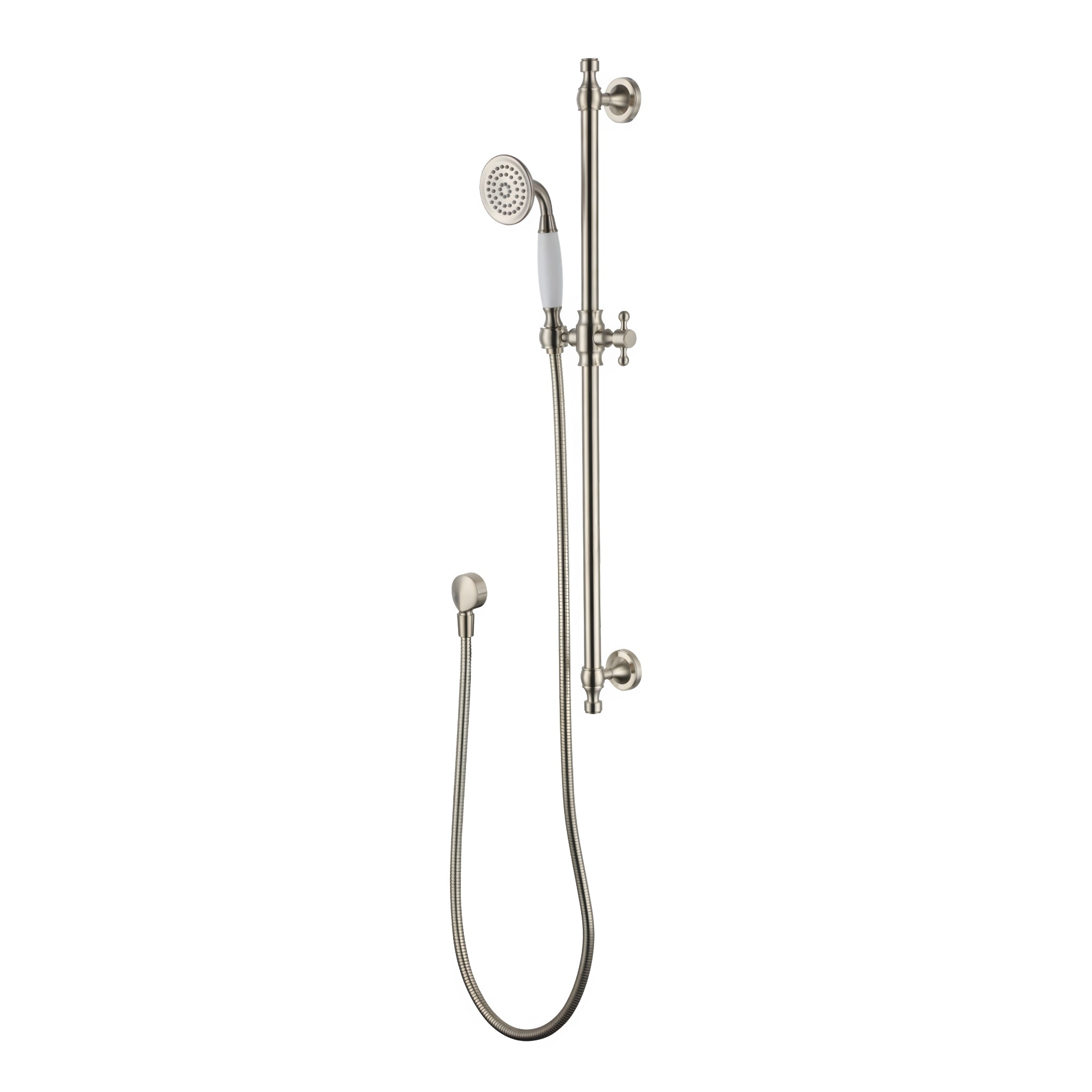 MODERN NATIONAL BORDEAUX SHOWER ON RAIL ⁠⁠755MM BRUSHED NICKEL