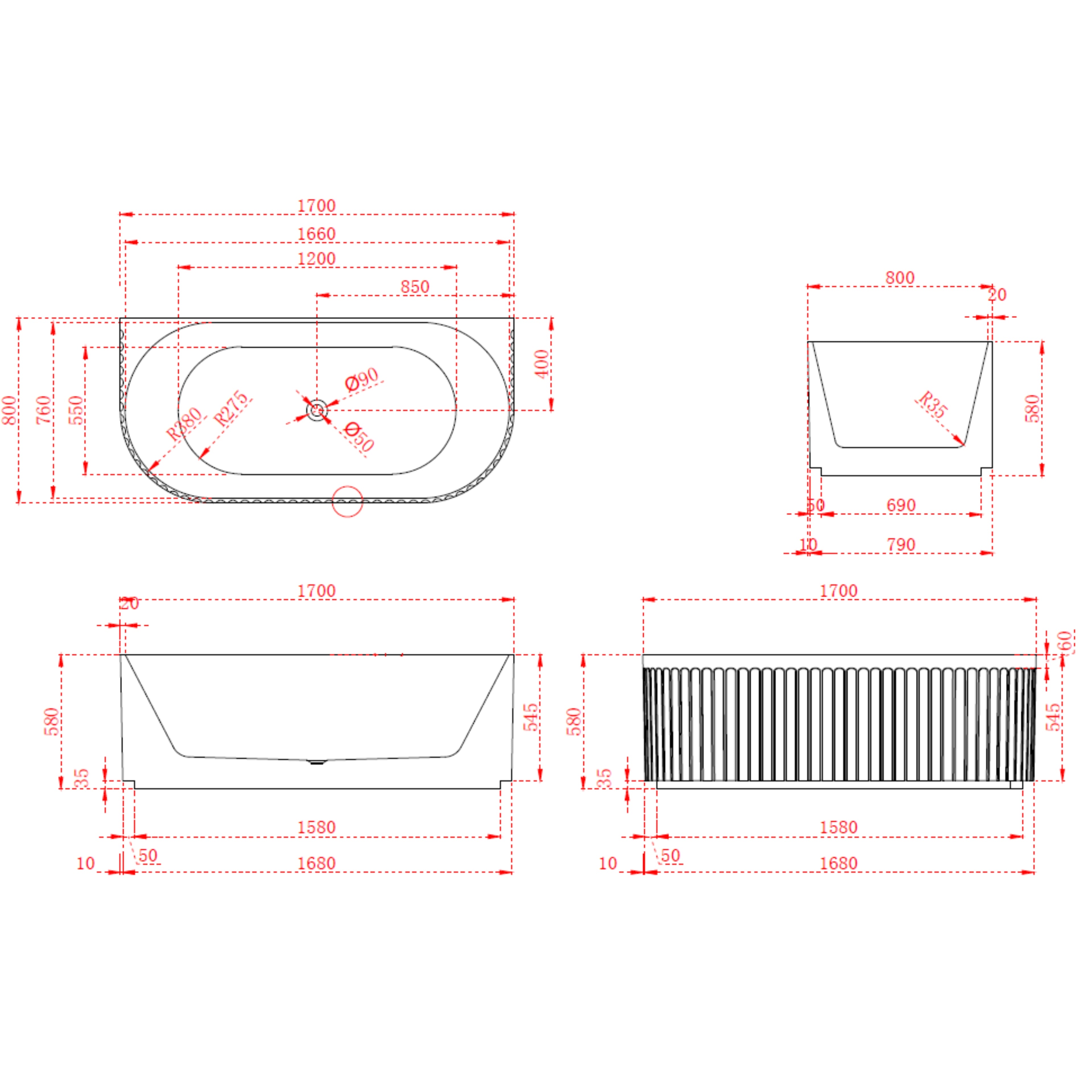 INFINITY ARTEMIS BACK-TO-WALL BATHTUB MATTE WHITE (AVAILABLE IN 1500MM AND 1700MM)