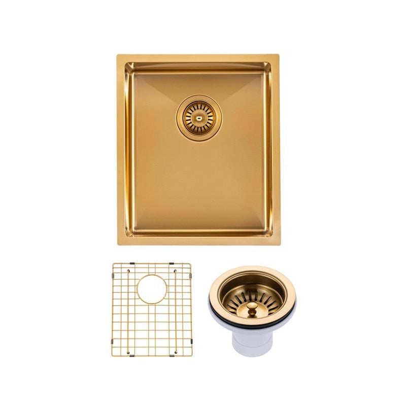 AQUAPERLA PVD STAINLESS STEEL SINGLE BOWL KITCHEN SINK BRUSHED BRASS 390MM