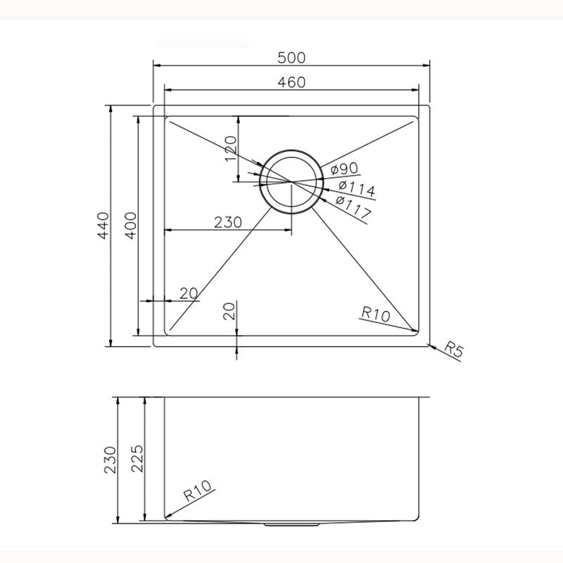 AQUAPERLA PVD STAINLESS STEEL SINGLE BOWL KITCHEN SINK BRUSHED BRASS 500MM