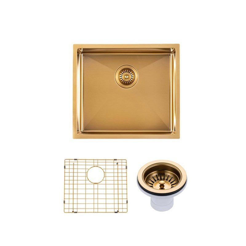 AQUAPERLA PVD STAINLESS STEEL SINGLE BOWL KITCHEN SINK BRUSHED BRASS 510MM