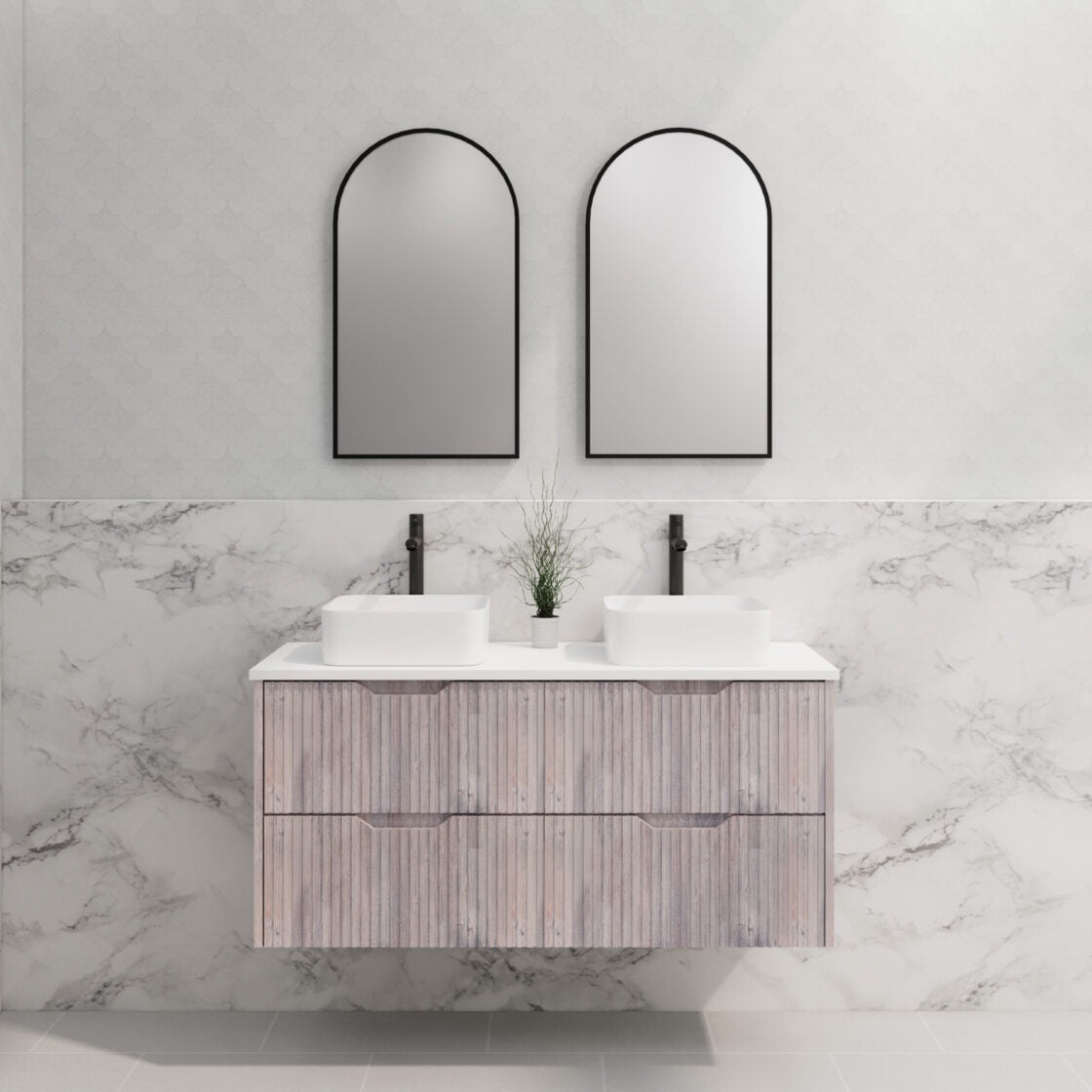 RIVA BALI WHITE OAK 1200MM DOUBLE BOWL WALL HUNG VANITY