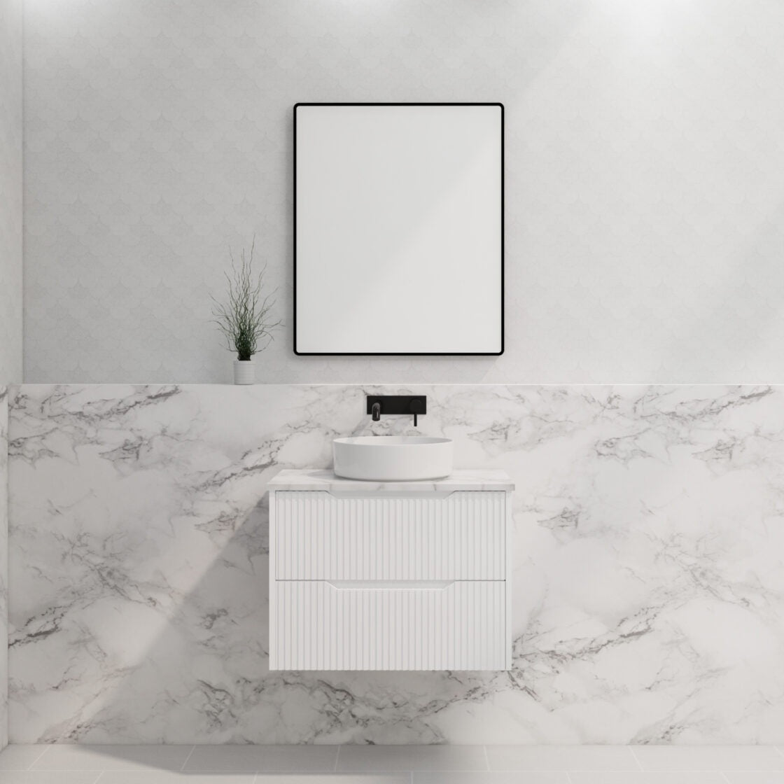 RIVA BALI MATTE WHITE 750MM SINGLE BOWL WALL HUNG VANITY