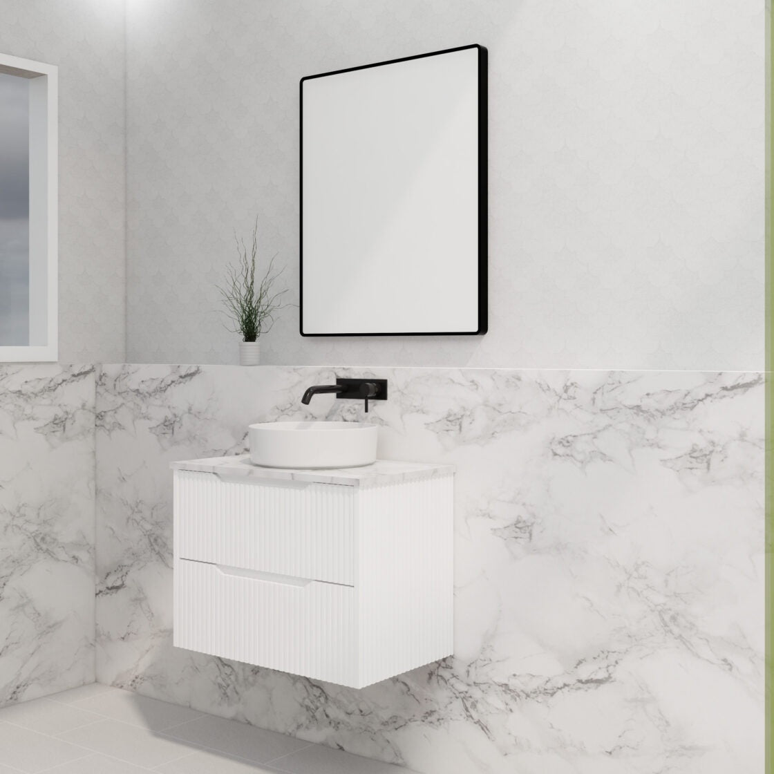 RIVA BALI MATTE WHITE 750MM SINGLE BOWL WALL HUNG VANITY