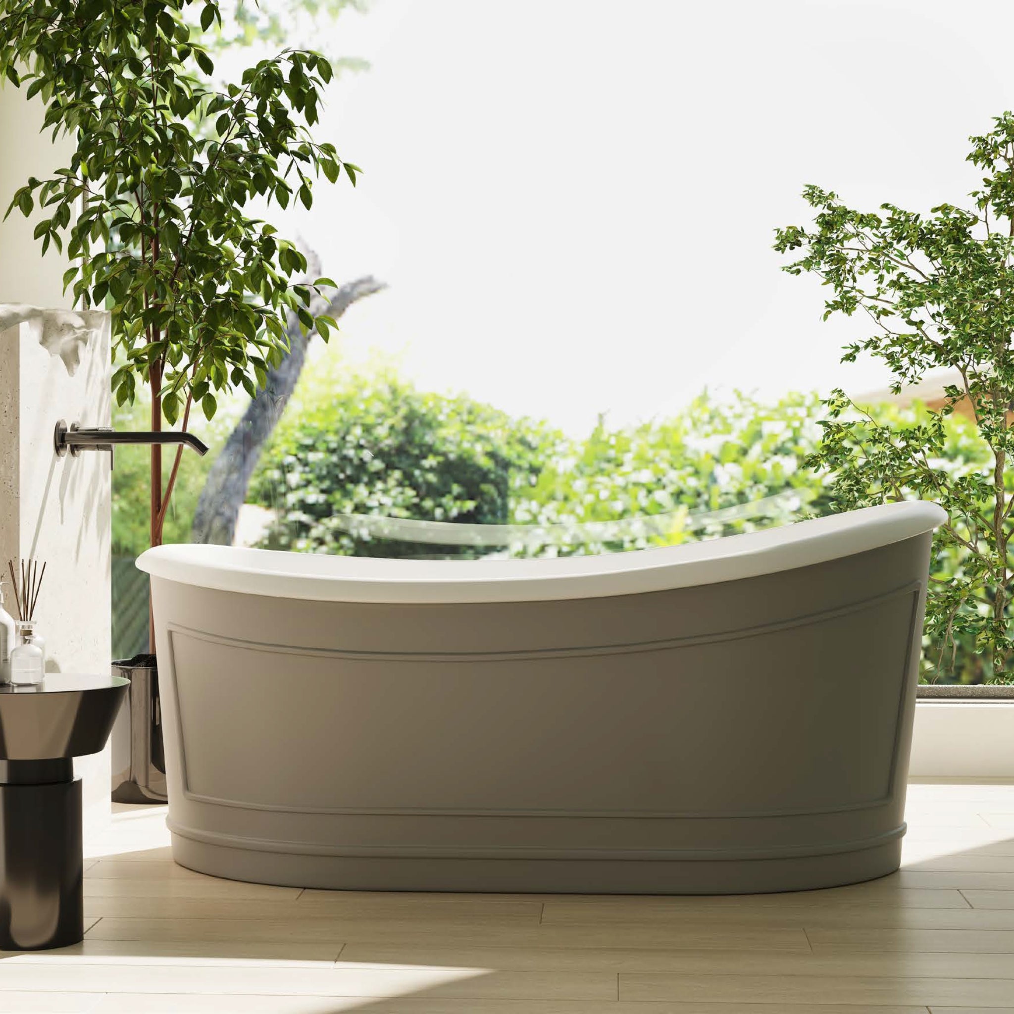 BEL BAGNO RITZ FREESTANDING BATHTUB MATTE GREY AND GLOSS WHITE 1676MM