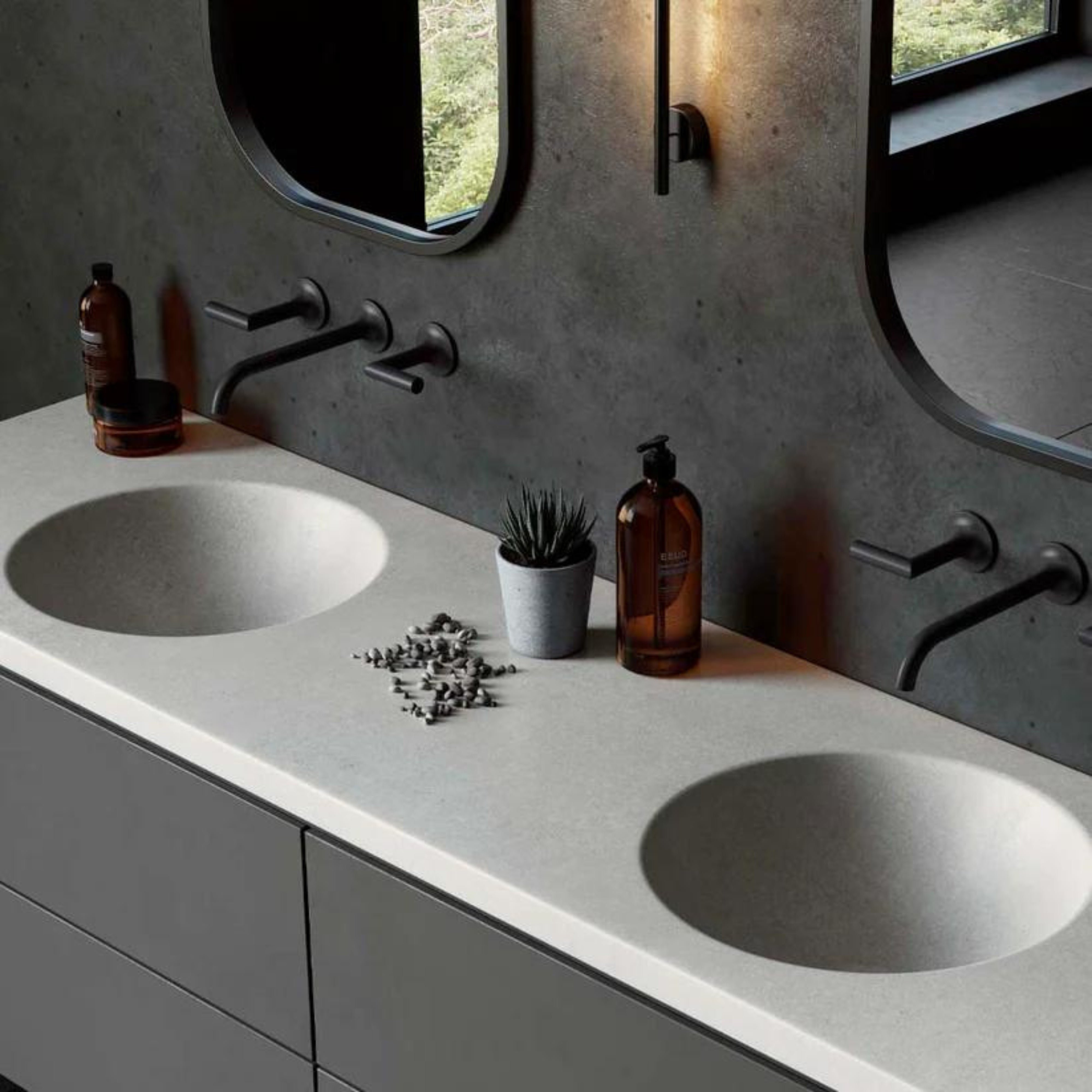 CONCRETE STUDIO BOYA DOUBLE BOWL WALL HUNG BASIN (AVAILABLE IN 1500MM, 1800MM, AND 2100MM)