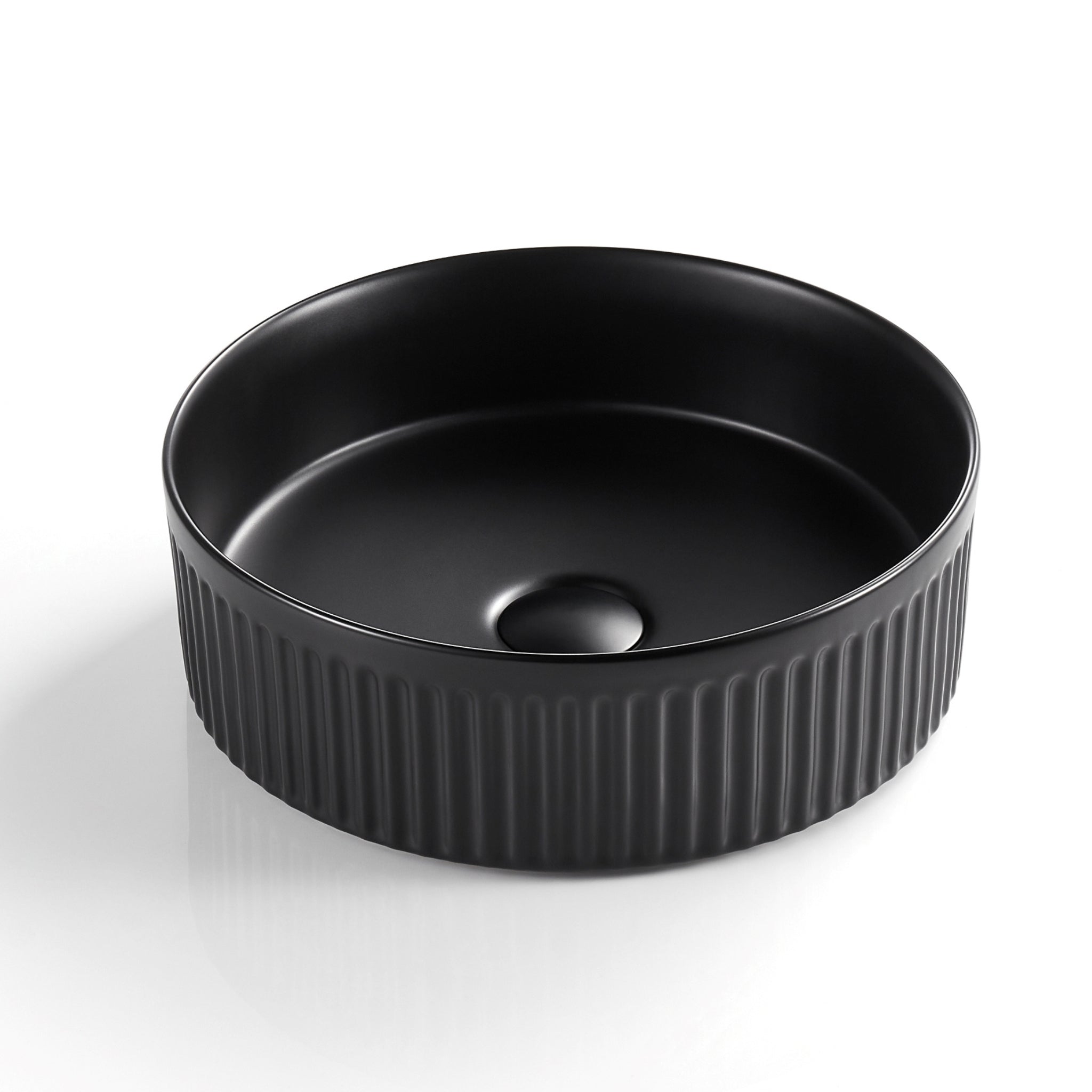 CETO CASCADE FLUTED ROUND ABOVE COUNTER BASIN MATTE BLACK 410MM