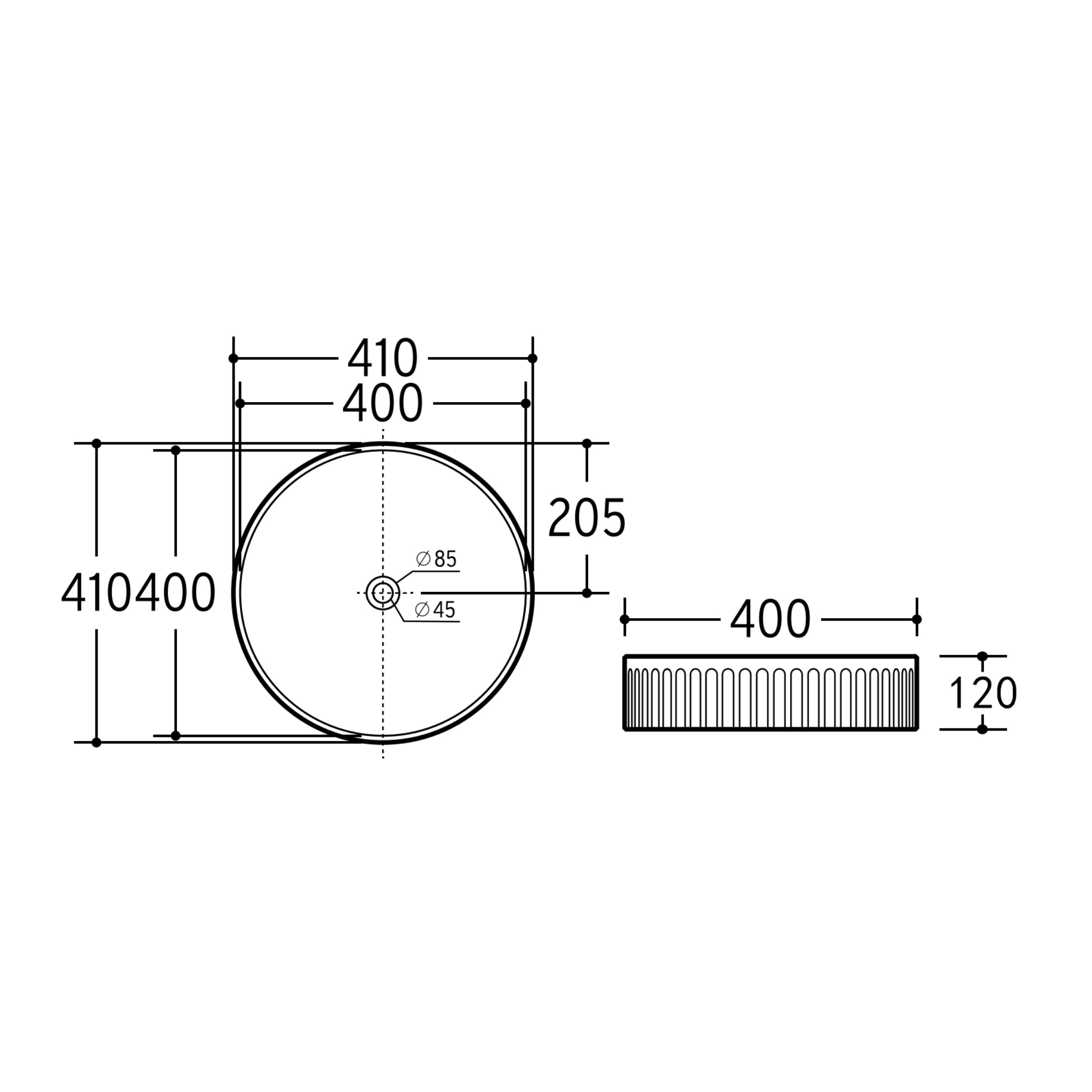 CETO CASCADE FLUTED ROUND ABOVE COUNTER BASIN MATTE BLACK 410MM