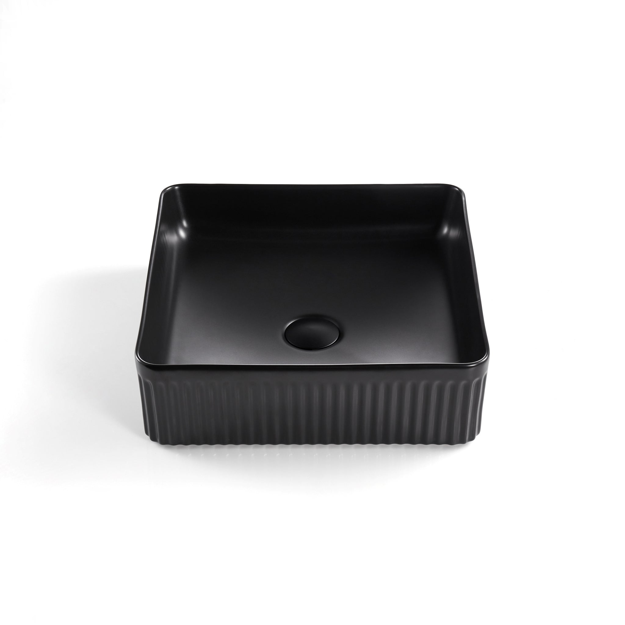 CETO CASCADE FLUTED SQUARE ABOVE COUNTER BASIN MATTE BLACK 415MM