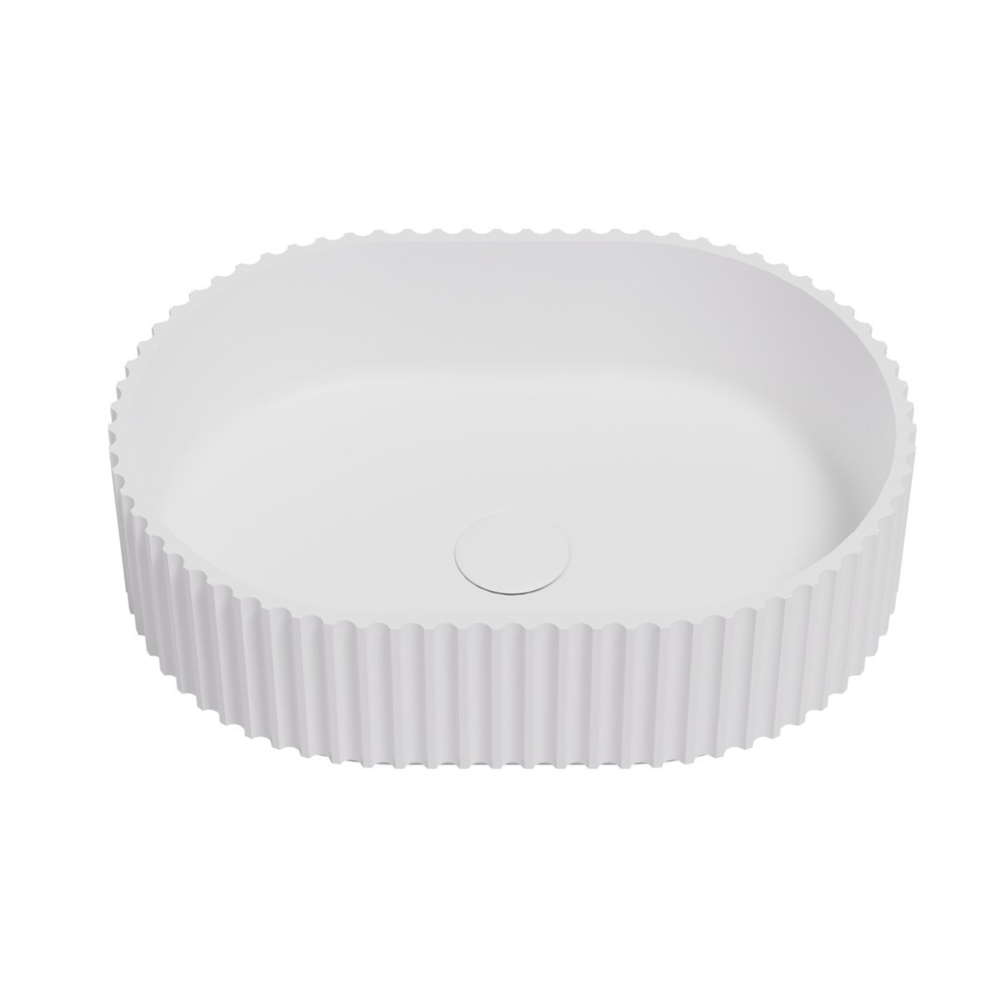 CETO ALLY FLUTED OVAL SHAPE ABOVE COUNTER BASIN GLOSS WHITE 480MM