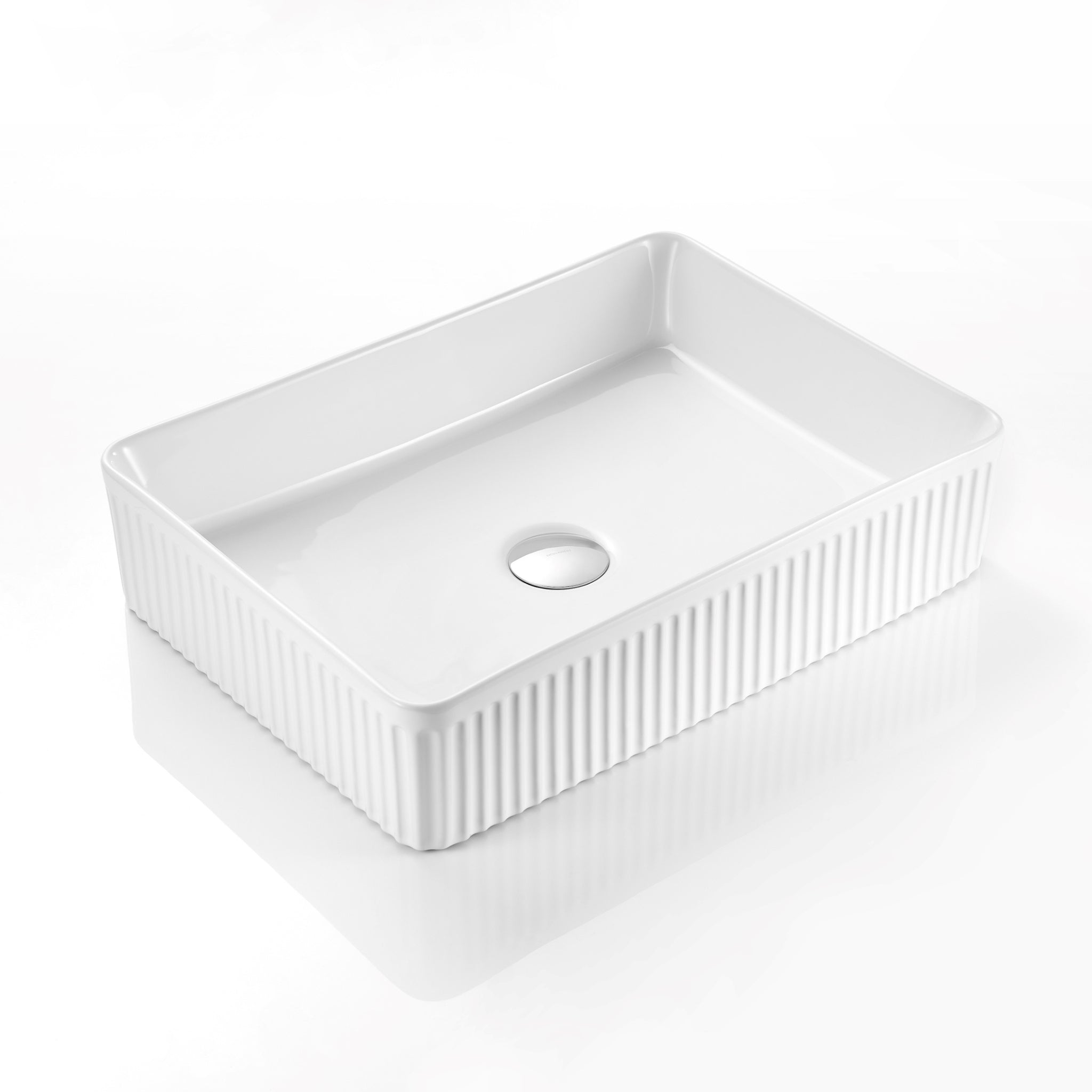 CETO CASCADE FLUTED RECTANGULAR ABOVE COUNTER BASIN MATTE WHITE 380MM