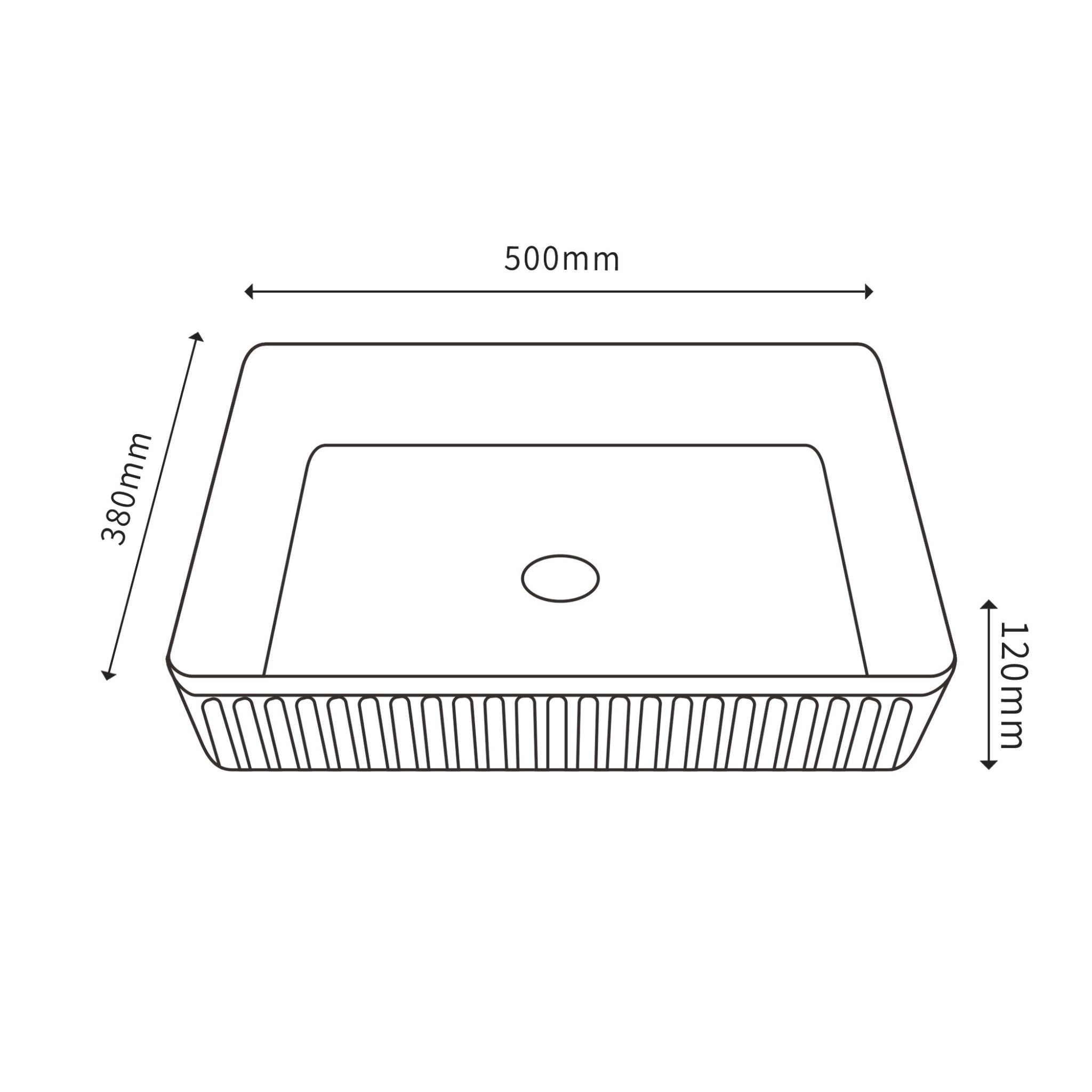 CETO CASCADE FLUTED RECTANGULAR ABOVE COUNTER BASIN MATTE BLACK 380MM