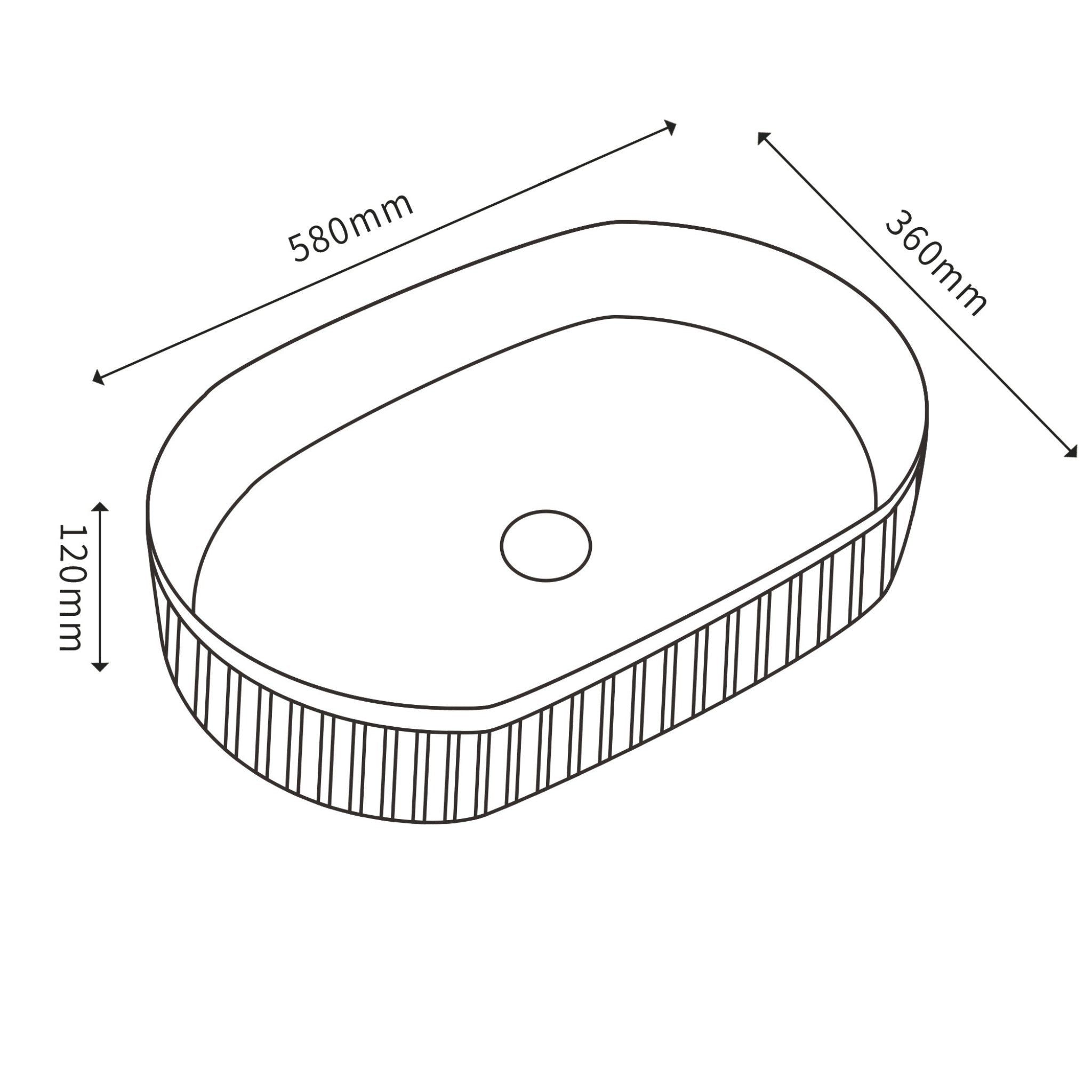 CETO CASCADE FLUTED OVAL ABOVE COUNTER BASIN MATTE WHITE 360MM