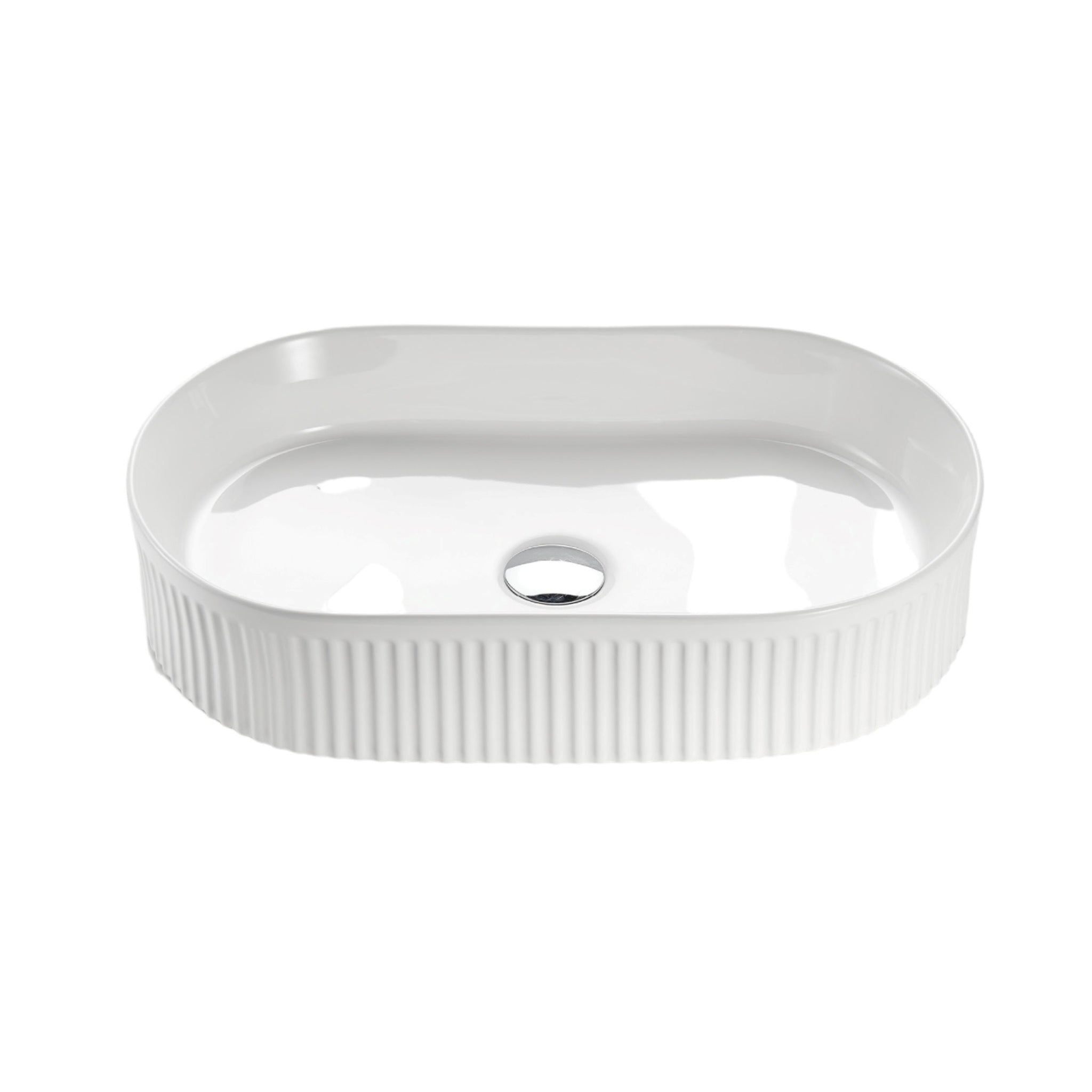 CETO CASCADE FLUTED OVAL ABOVE COUNTER BASIN GLOSS WHITE 360MM