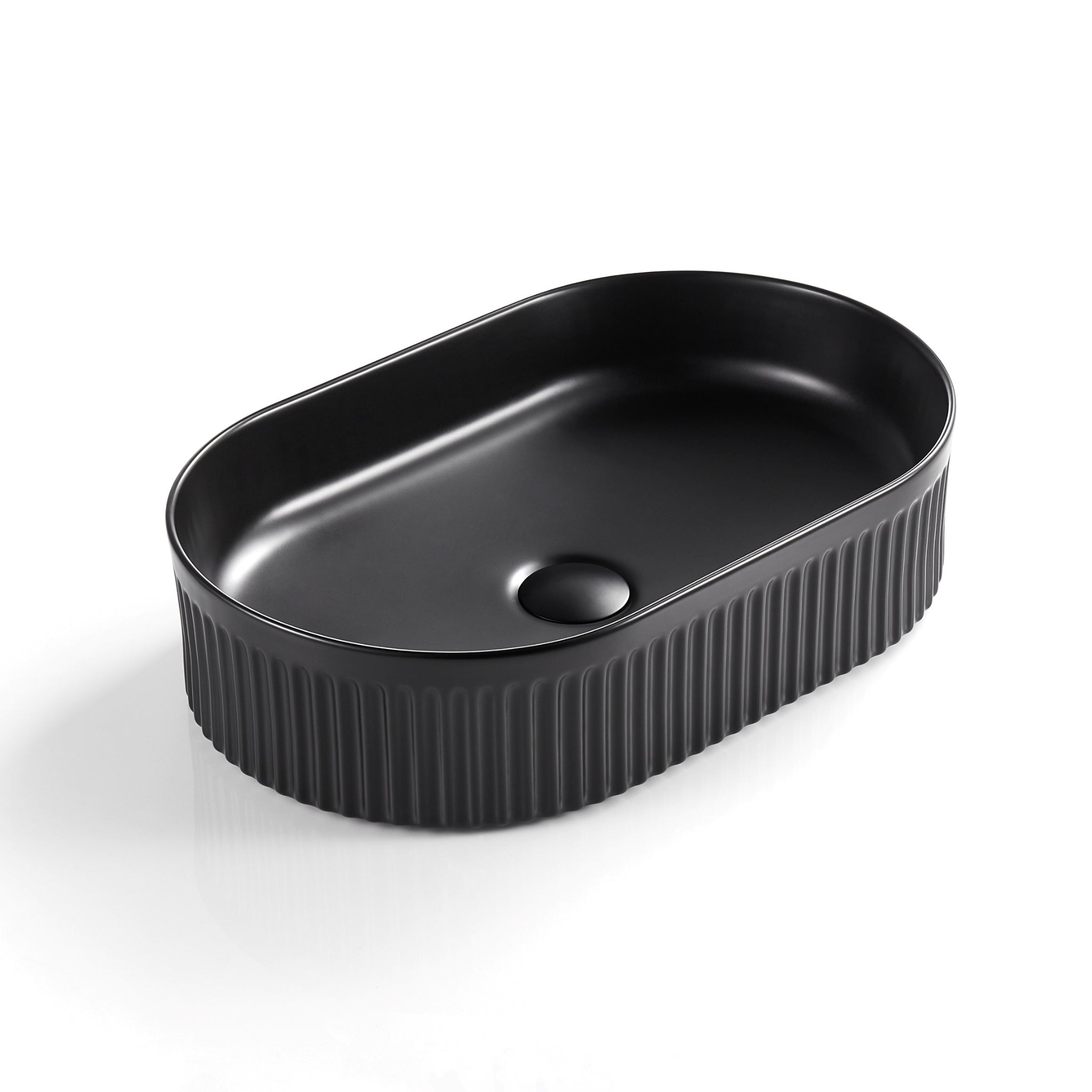 CETO CASCADE FLUTED OVAL ABOVE COUNTER BASIN MATTE BLACK 360MM