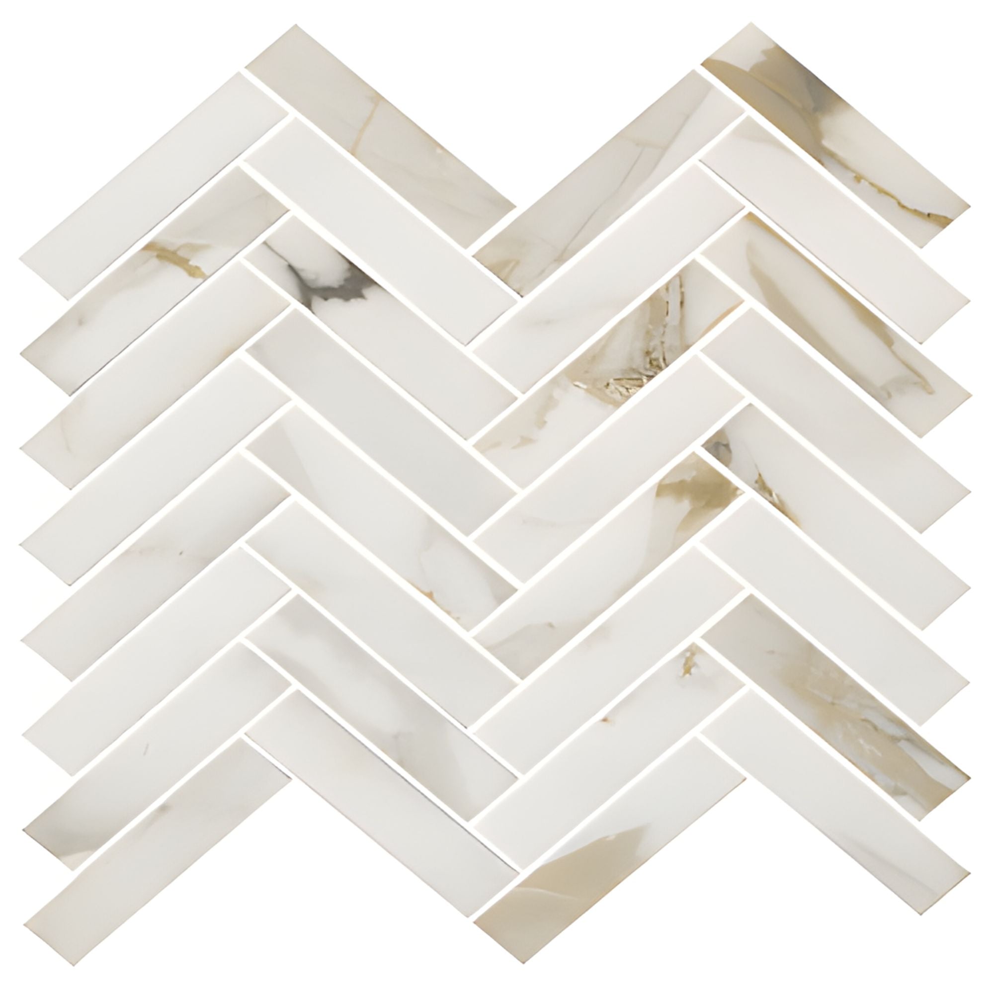 ELITE CALACUTTA ORO POLISHED 287X281MM HERRINGBONE MOSAIC TILE (PER BOX)