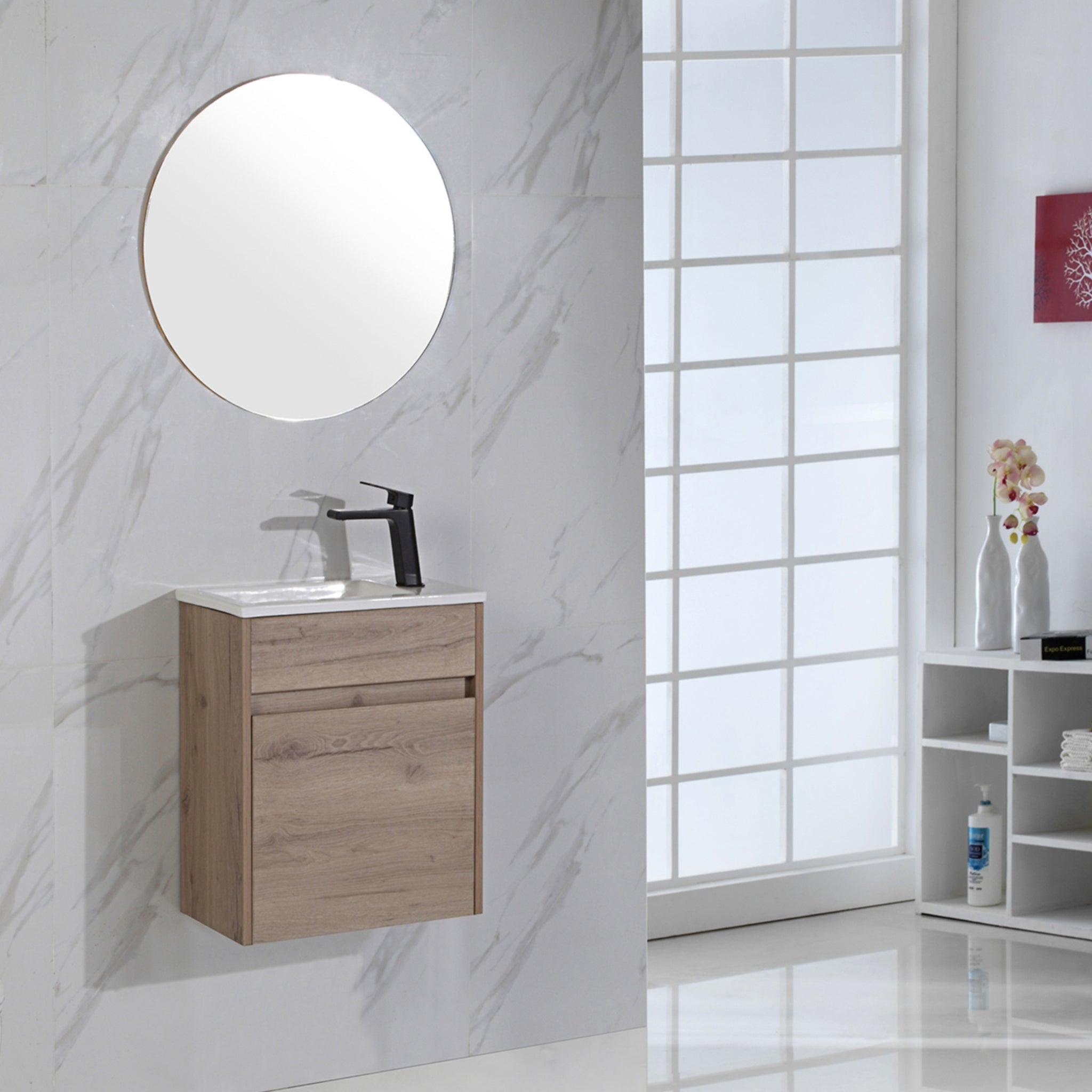 AULIC REVIT WHITE OAK 450MM SPACE SAVING SINGLE BOWL WALL HUNG VANITY