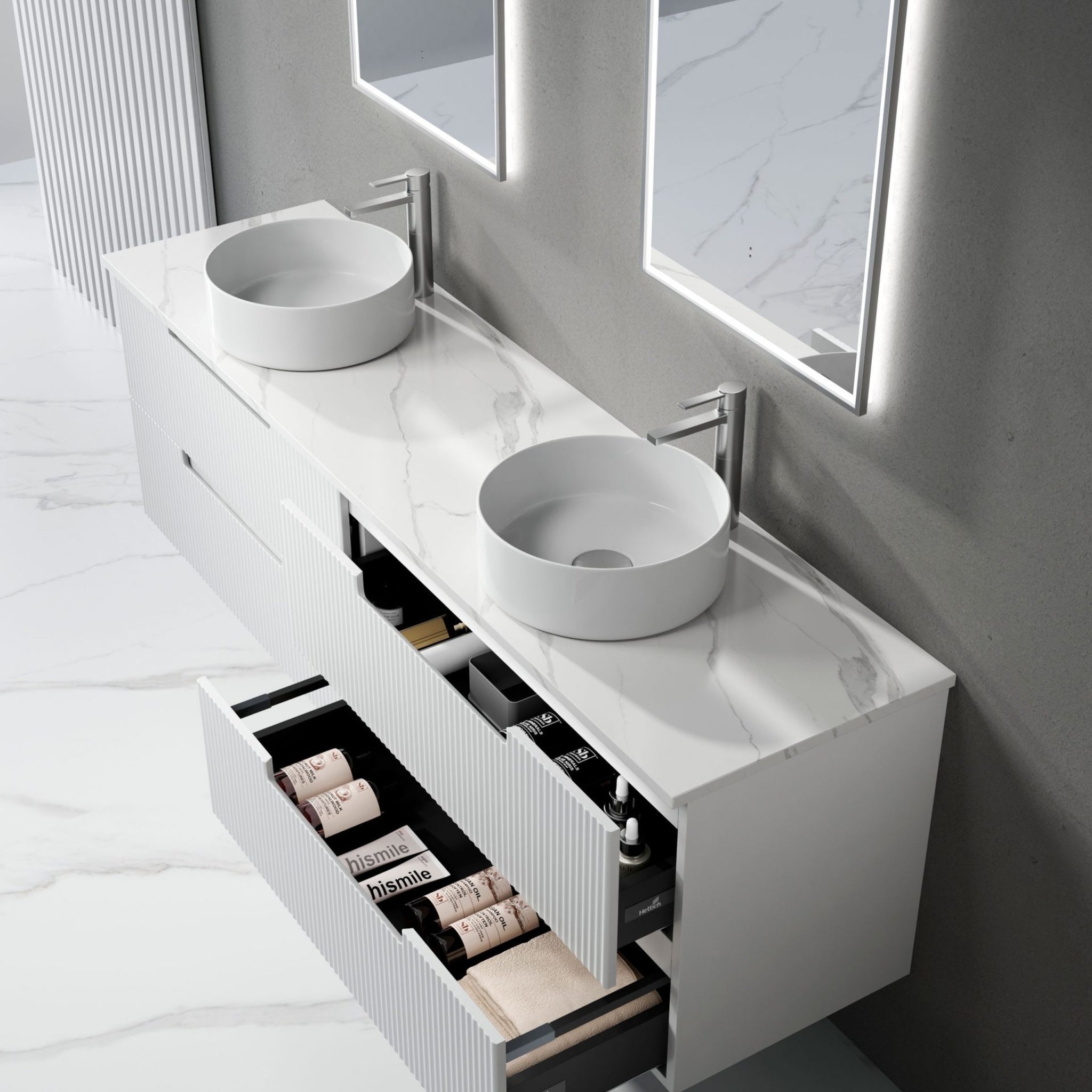 AULIC VERONA MARK II MATTE WHITE 1800MM DOUBLE BOWL WALL HUNG VANITY