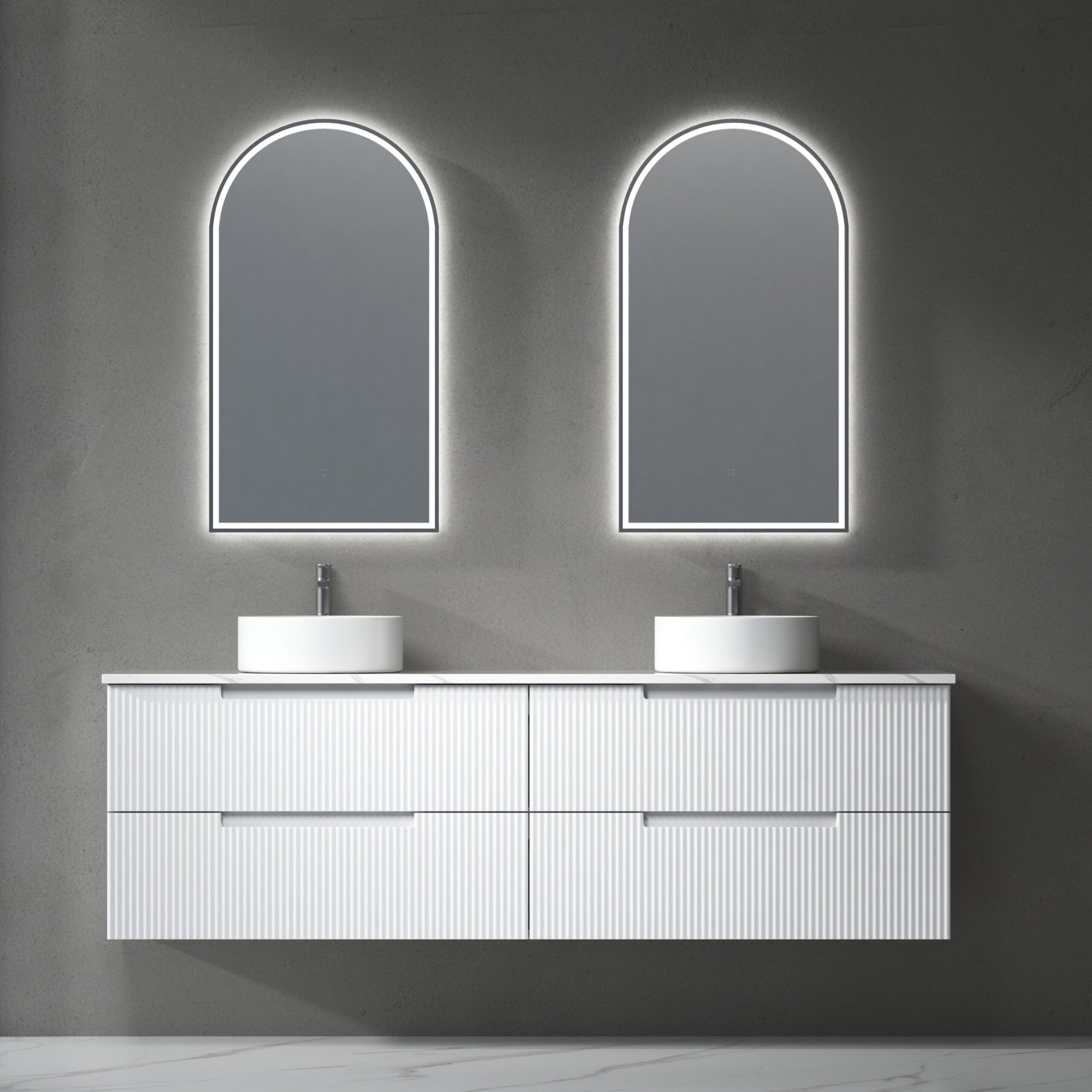 AULIC VERONA MARK II MATTE WHITE 1800MM DOUBLE BOWL WALL HUNG VANITY