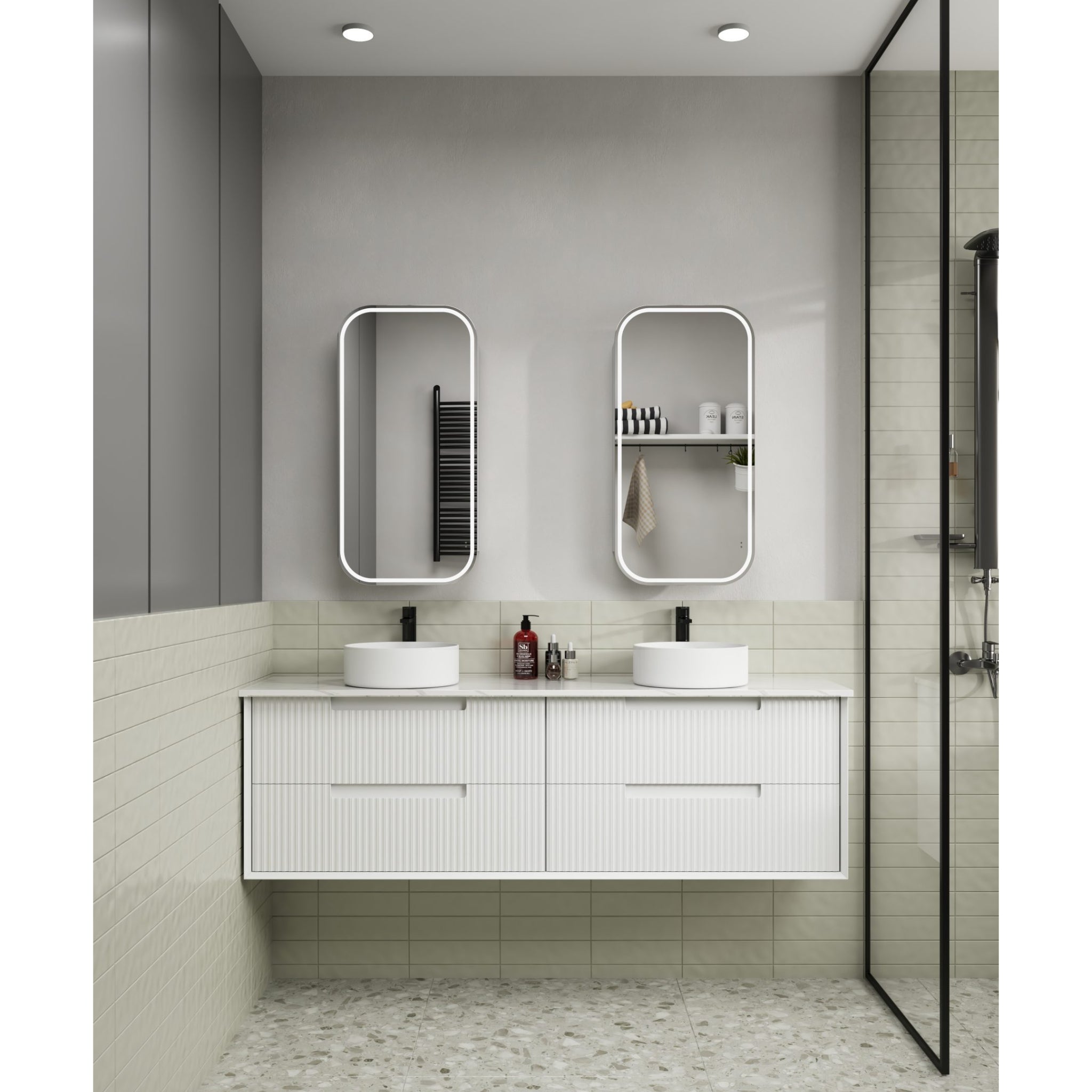 AULIC FLAUTO MATTE WHITE 1800MM DOUBLE BOWL WALL HUNG VANITY