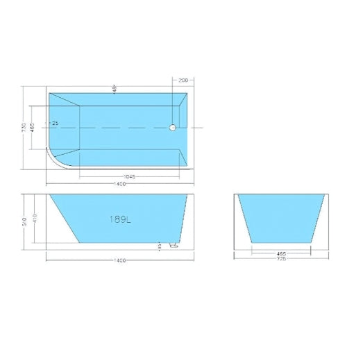 POSEIDON GLOSS WHITE RIGHT CORNER MULTI-FIT BATHTUB 510MM HEIGHT (AVAILABLE IN 1400MM, 1500MM AND 1700MM)