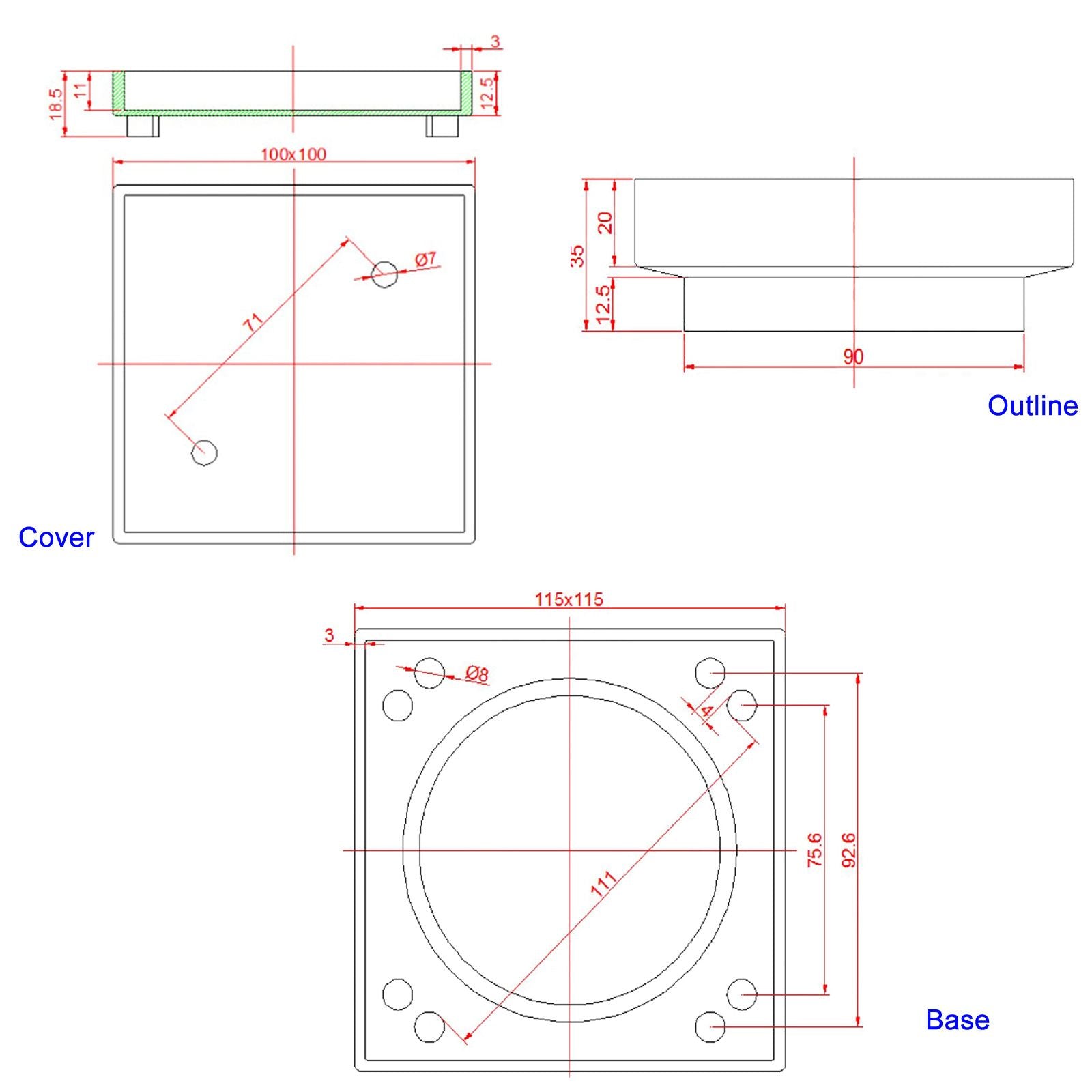 AQUAPERLA TILE INSERT DRAIN 115MM CHROME