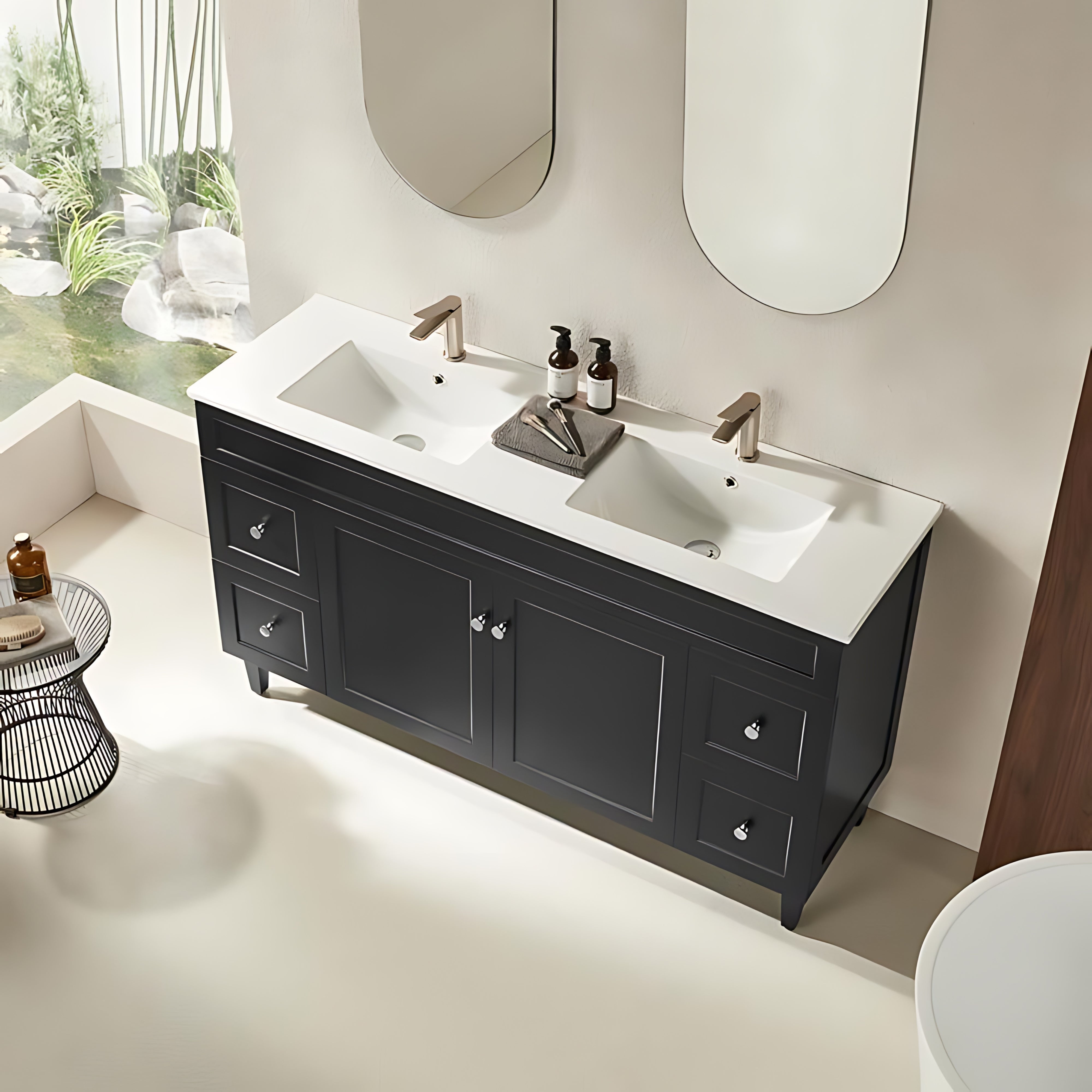 CETO HARRINGTON MATTE BLACK 1500MM DOUBLE BOWL FLOOR STANDING VANITY