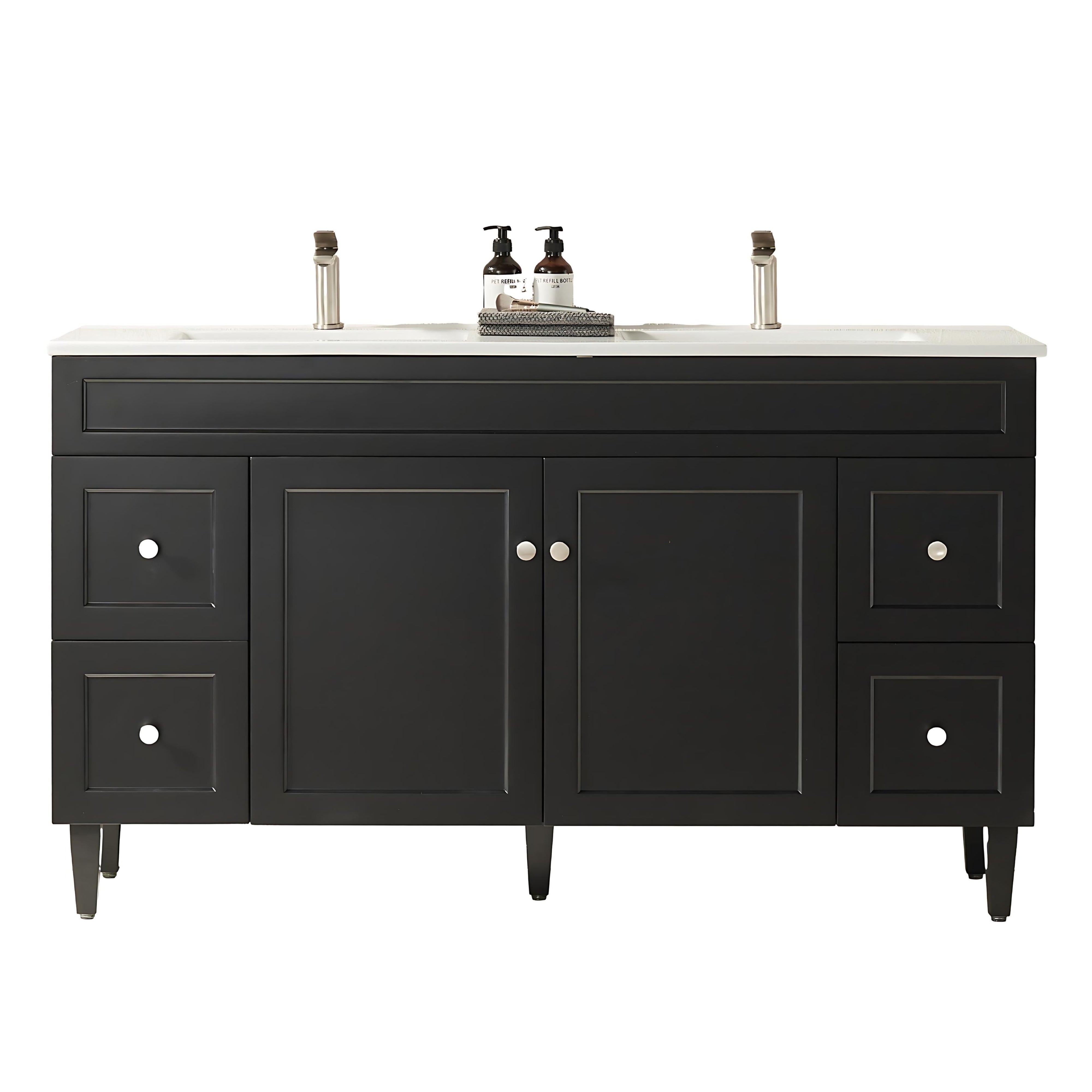 CETO HARRINGTON MATTE BLACK 1500MM DOUBLE BOWL FLOOR STANDING VANITY