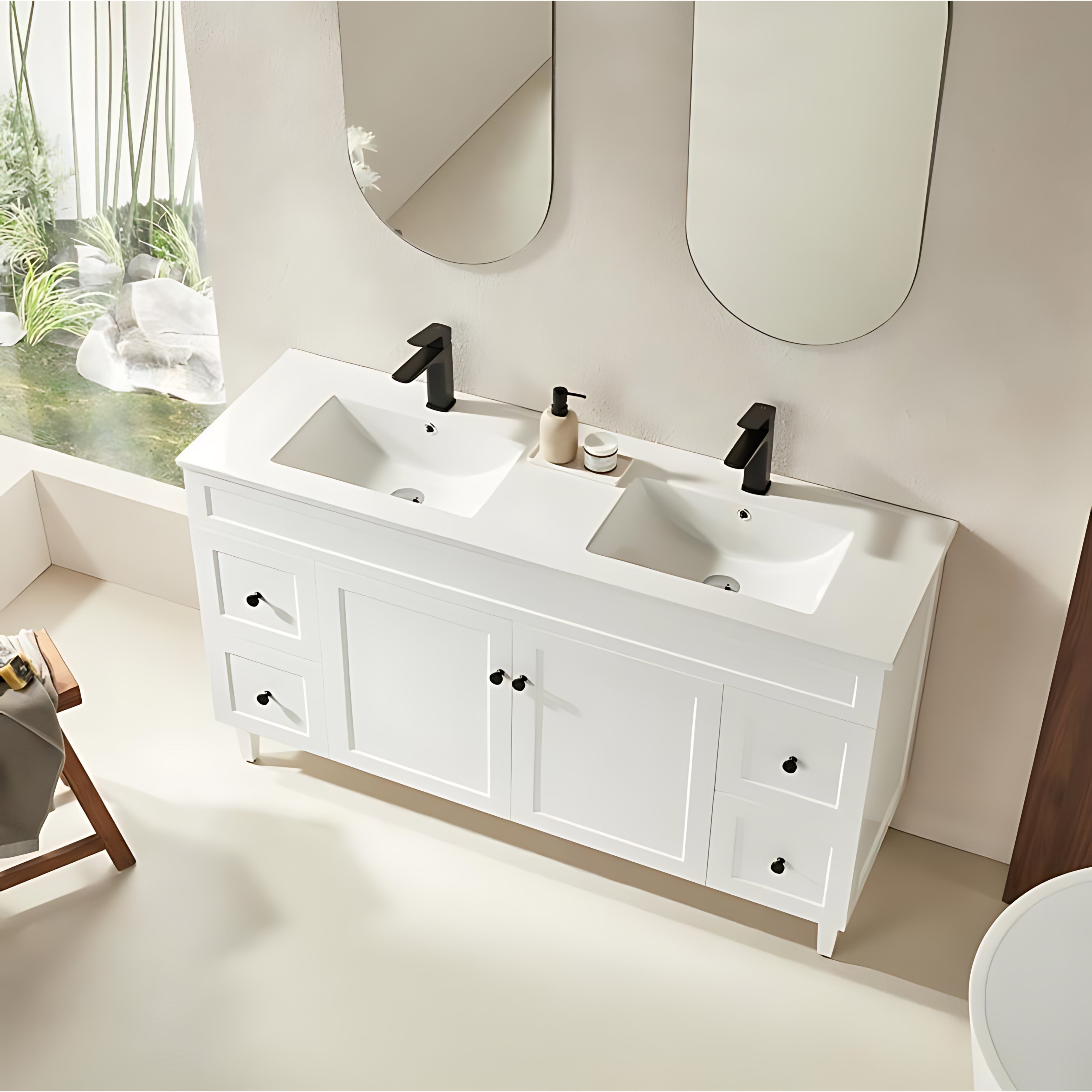 CETO HARRINGTON MATTE WHITE 1500MM DOUBLE BOWL FLOOR STANDING VANITY