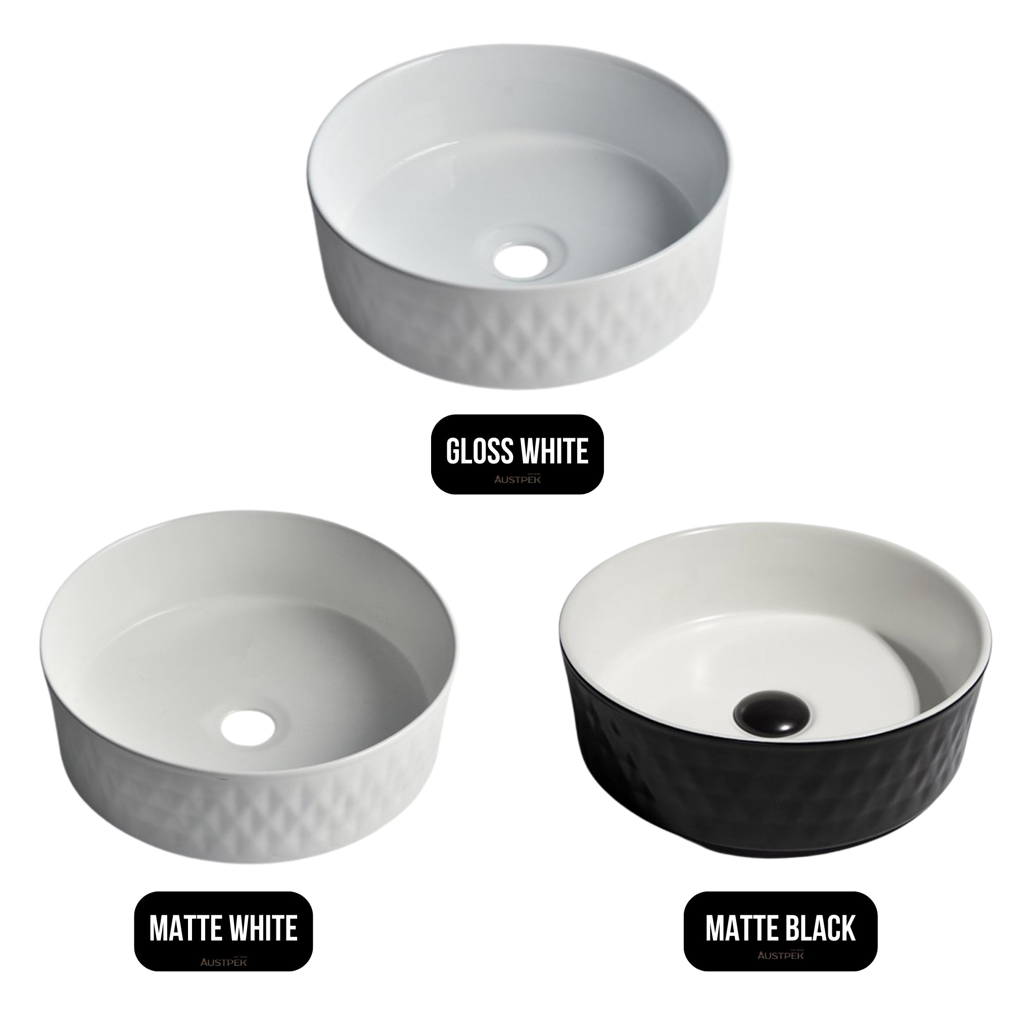 AQUAPERLA CERAMIC ROUND ABOVE COUNTER BASIN MATTE BLACK AND WHITE 360MM