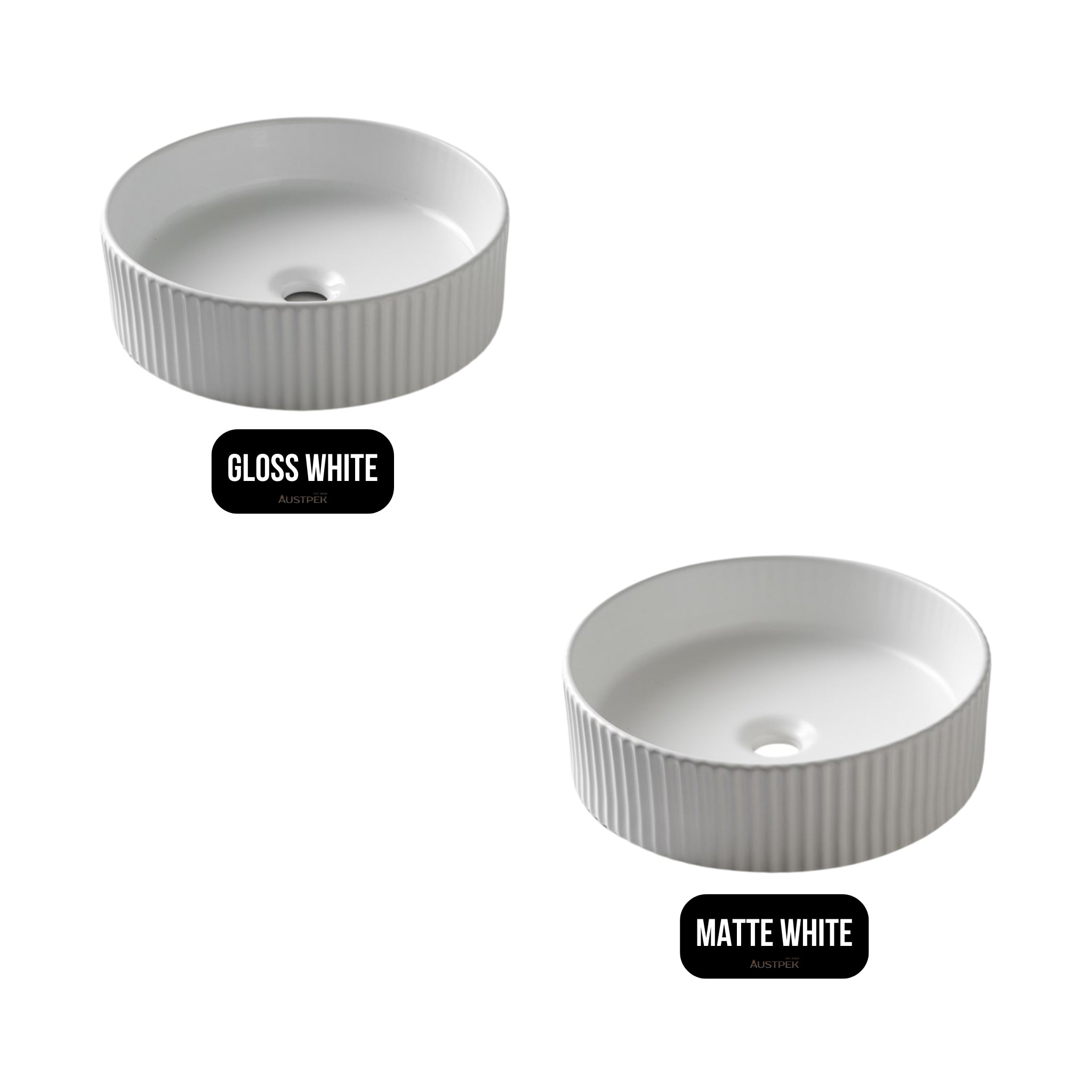 AQUAPERLA CERAMIC FLUTED ROUND ABOVE COUNTER BASIN MATTE WHITE 400MM