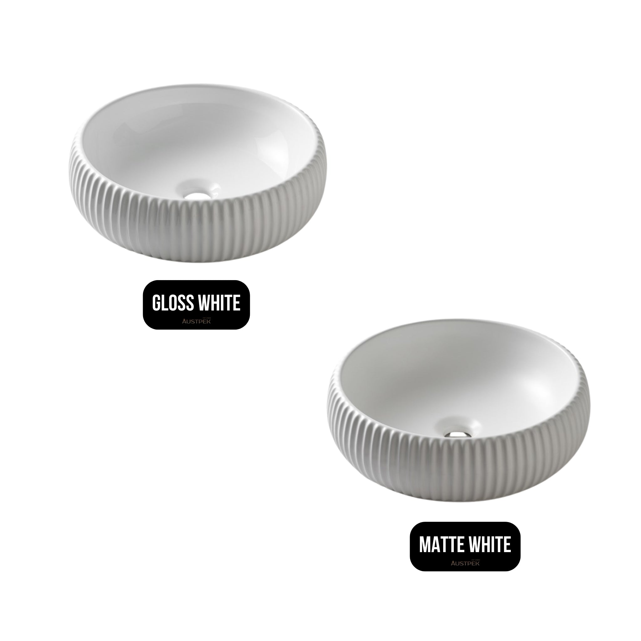 AQUAPERLA CERAMIC FLUTED ROUND ABOVE COUNTER BASIN MATTE WHITE 420MM