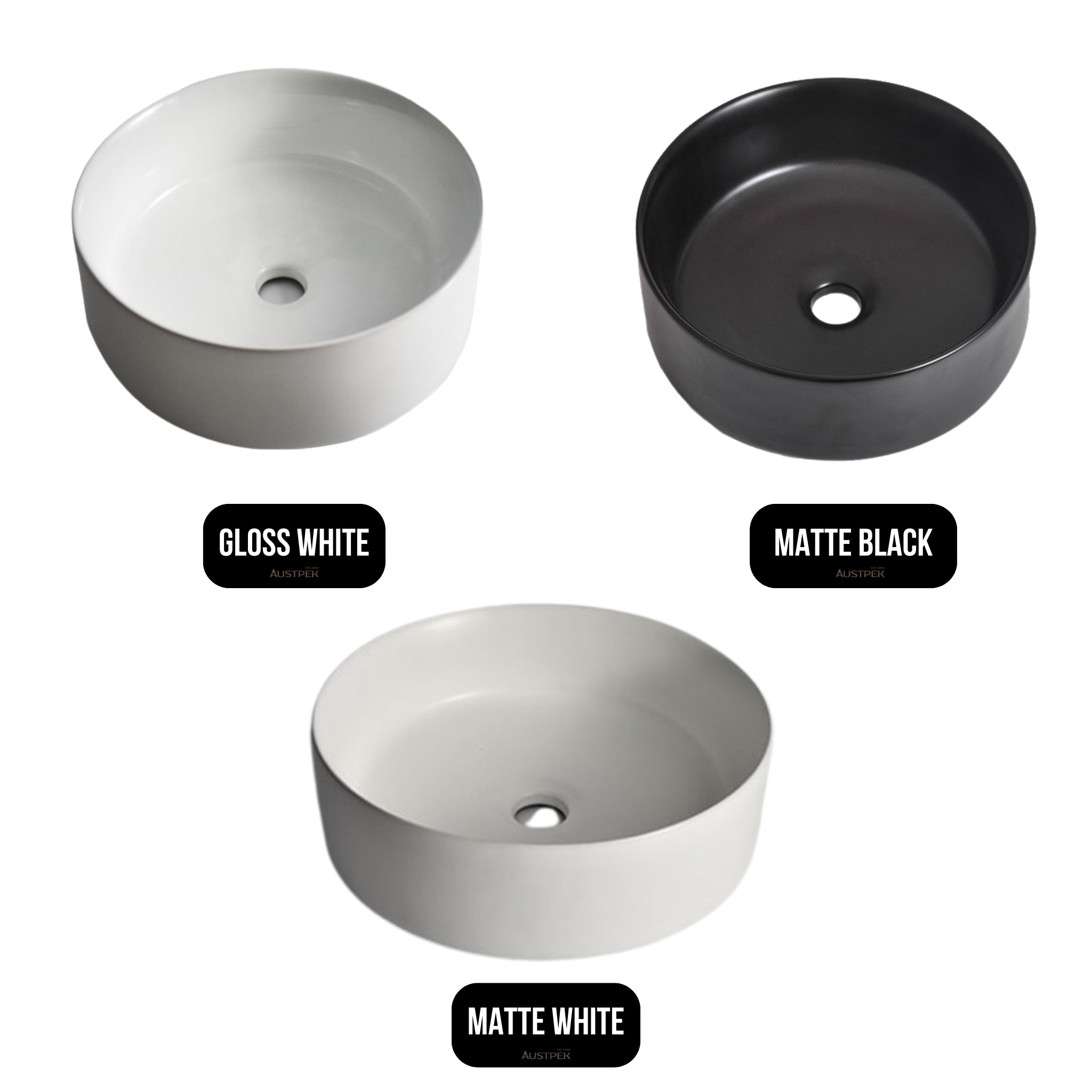 AQUAPERLA CERAMIC ROUND ABOVE COUNTER BASIN MATTE BLACK 360MM