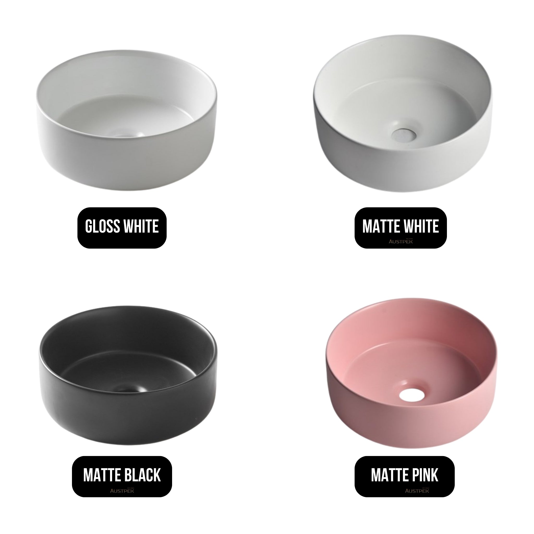 AQUAPERLA CERAMIC ROUND ABOVE COUNTER BASIN MATTE BLACK 300MM