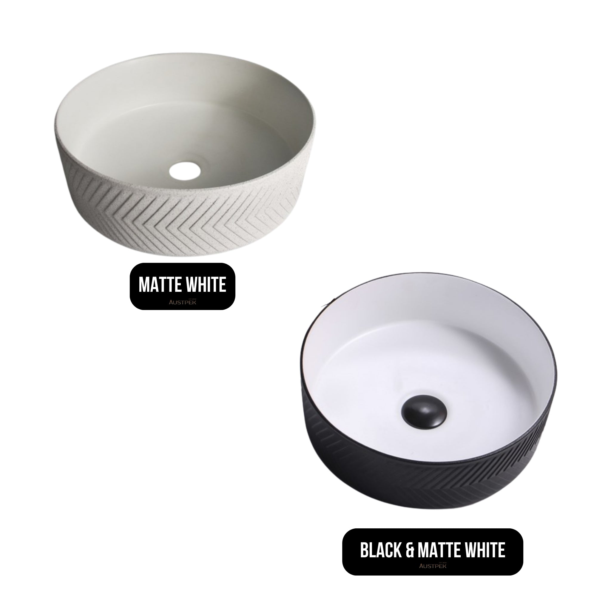 AQUAPERLA CERAMIC TEXTURED ABOVE COUNTER BASIN BLACK AND MATTE WHITE 360MM