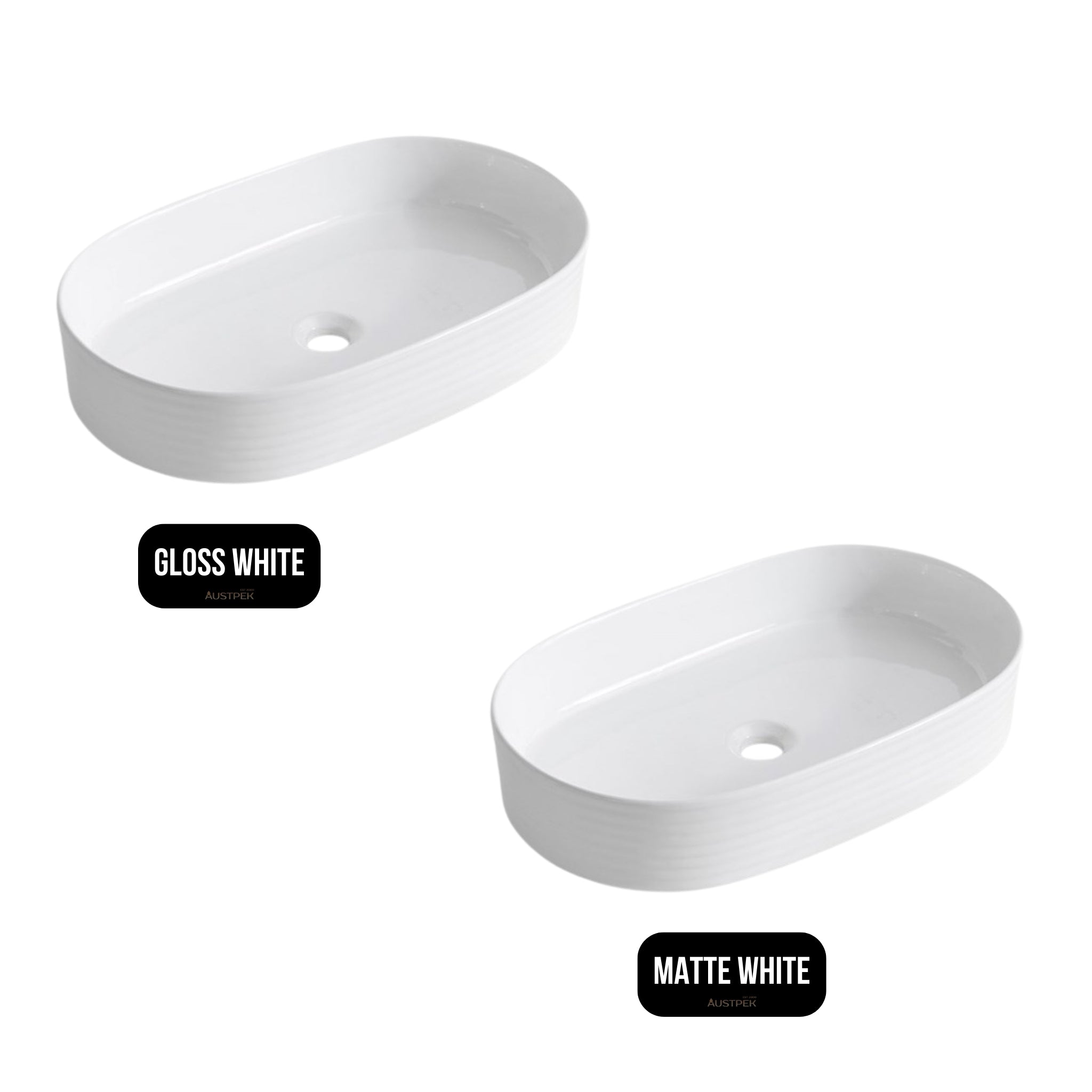 AQUAPERLA CERAMIC FLUTED ABOVE COUNTER BASIN MATTE WHITE 520MM