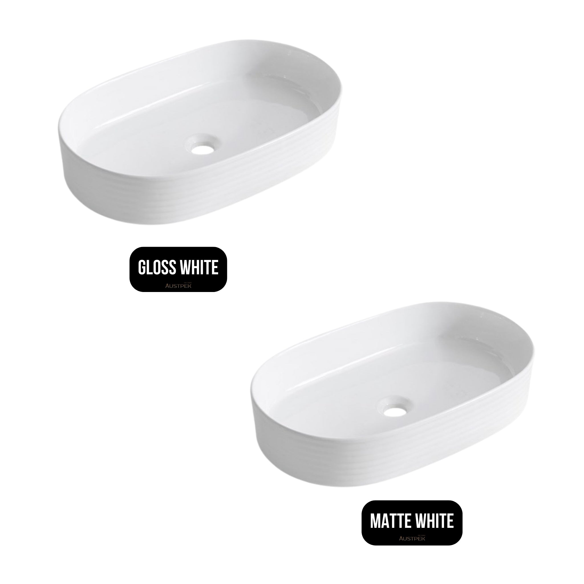 AQUAPERLA CERAMIC FLUTED OVAL ABOVE COUNTER BASIN GLOSS WHITE 605MM