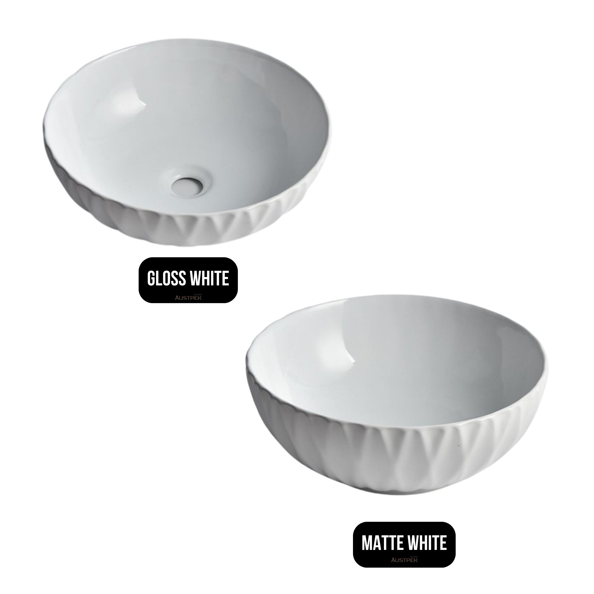 AQUAPERLA CERAMIC ROUND ABOVE COUNTER BASIN GLOSS WHITE 395MM