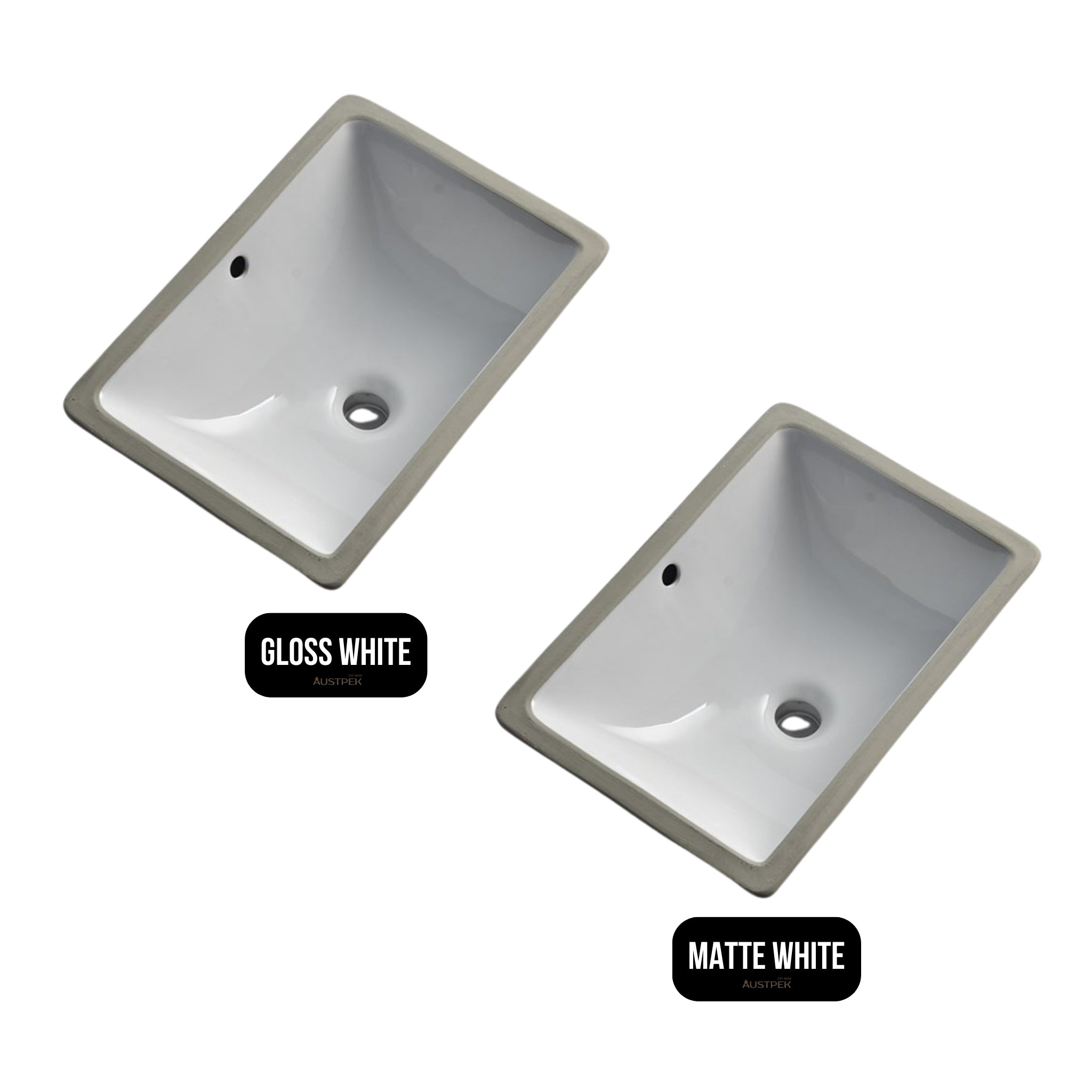 AQUAPERLA CERAMIC RECTANGULAR UNDERMOUNT BASIN GLOSS WHITE 465MM