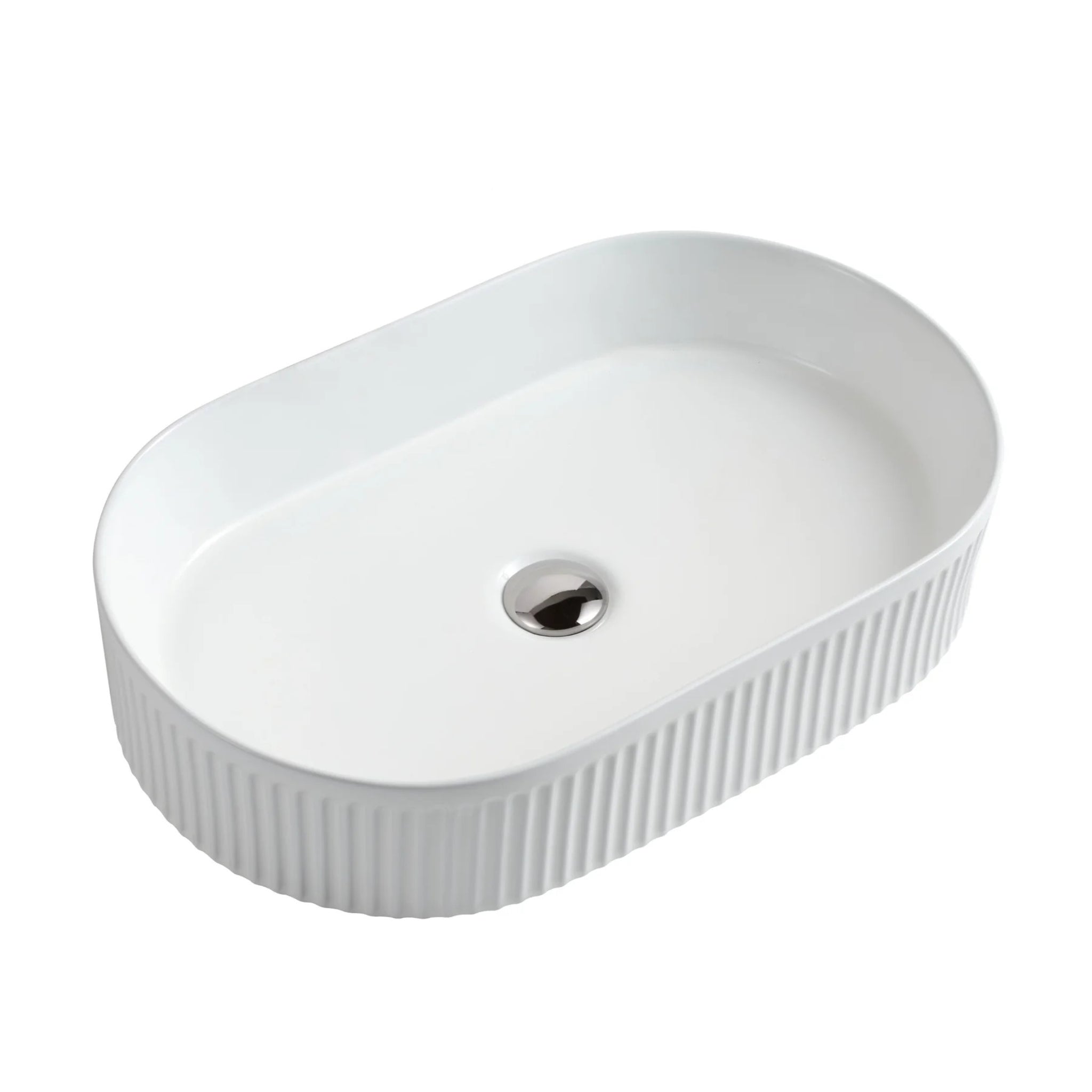 MERCIO CORA FLUTED OVAL ABOVE COUNTER  GLOSS WHITE 580MM