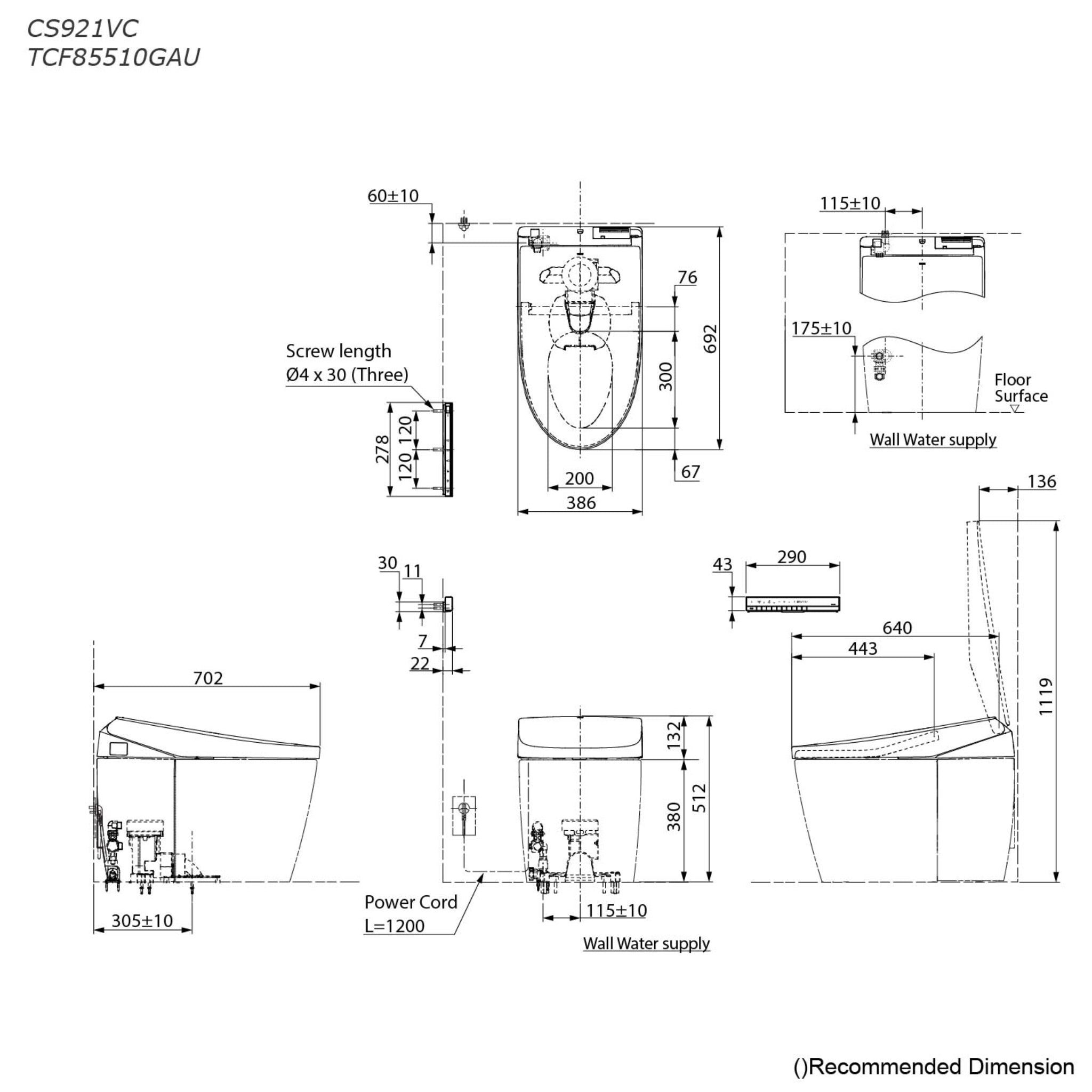 TOTO NEOREST AS INTEGRATED TOILET & REMOTE CONTROLLED WASHLET ELONGATED GLOSS WHITE