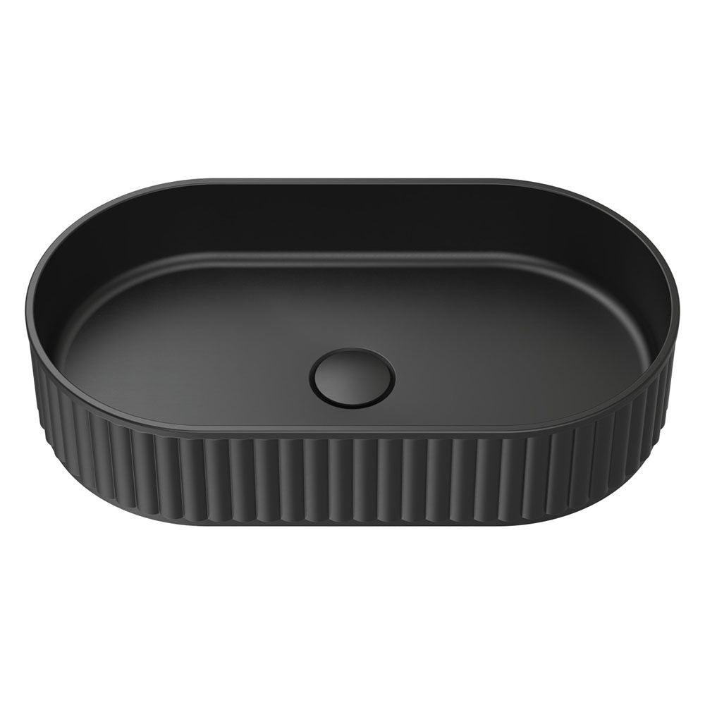 FIENZA MINKA PILL SOLID SURFACE ABOVE COUNTER BASIN MATTE BLACK 550MM