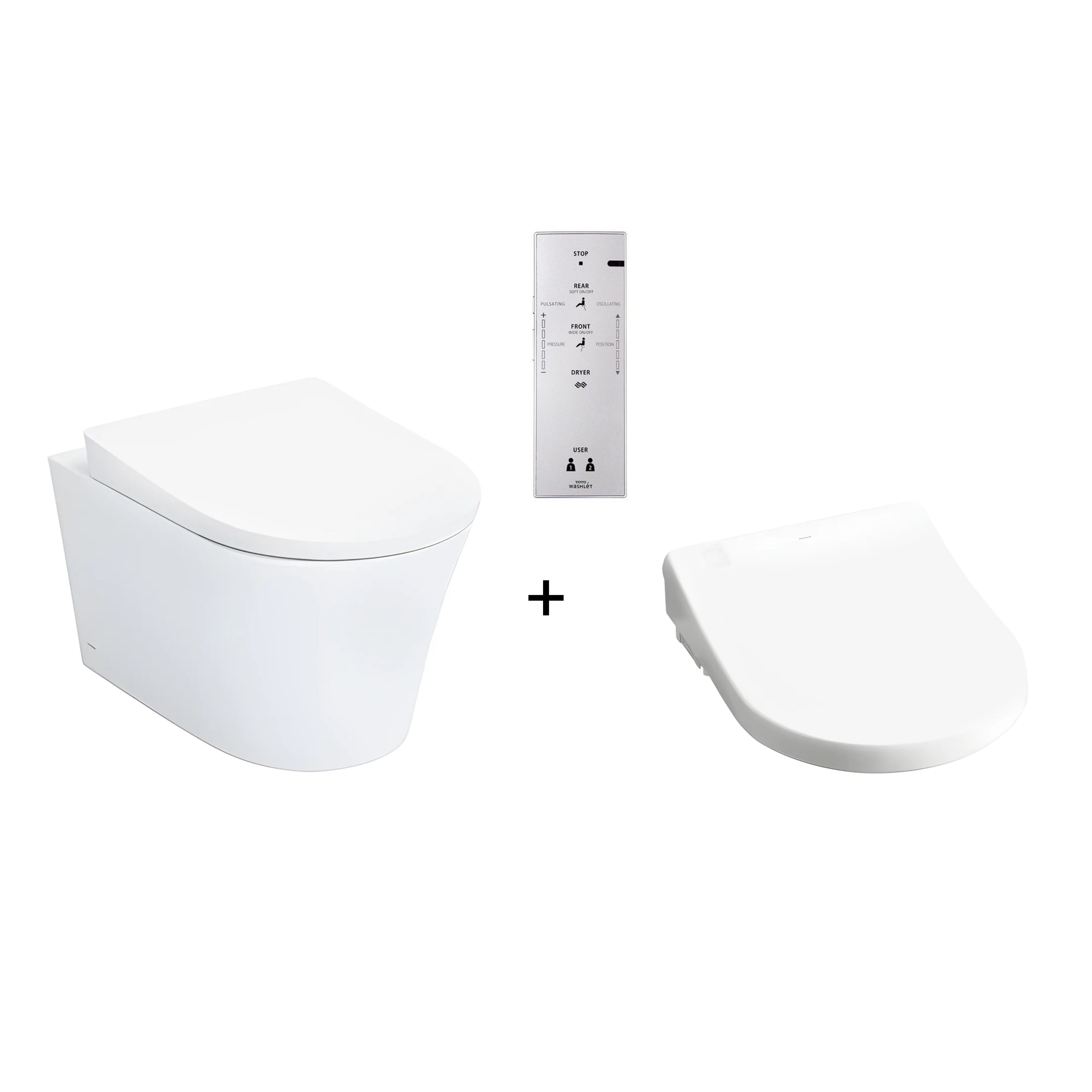 TOTO WALL HUNG RIMLESS TOILET AND S7 WASHLET W/ REMOTE CONTROL PACKAGE D-SHAPE GLOSS WHITE