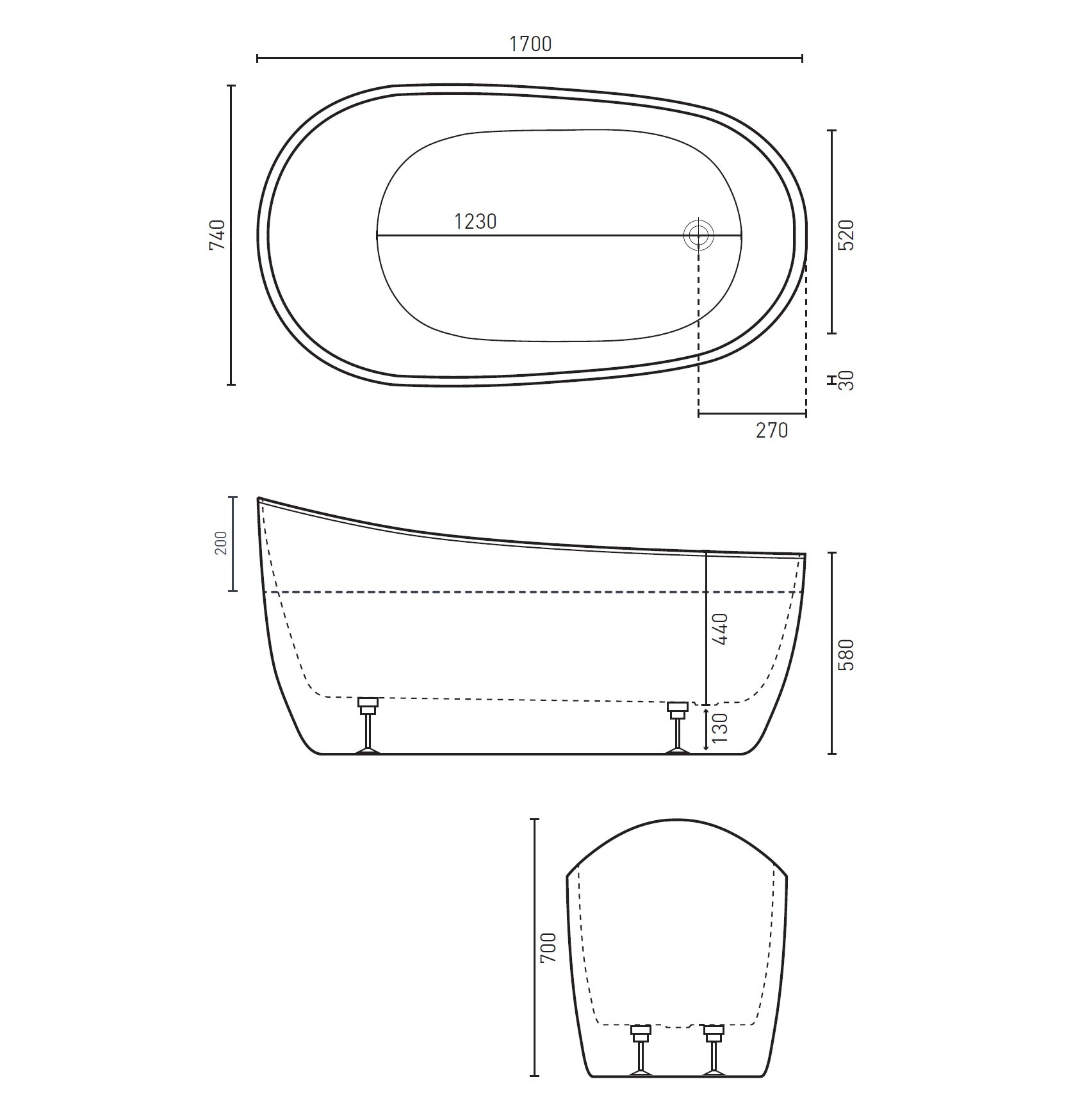 DECINA PICCOLO FREESTANDING BATH GLOSS WHITE 1700MM