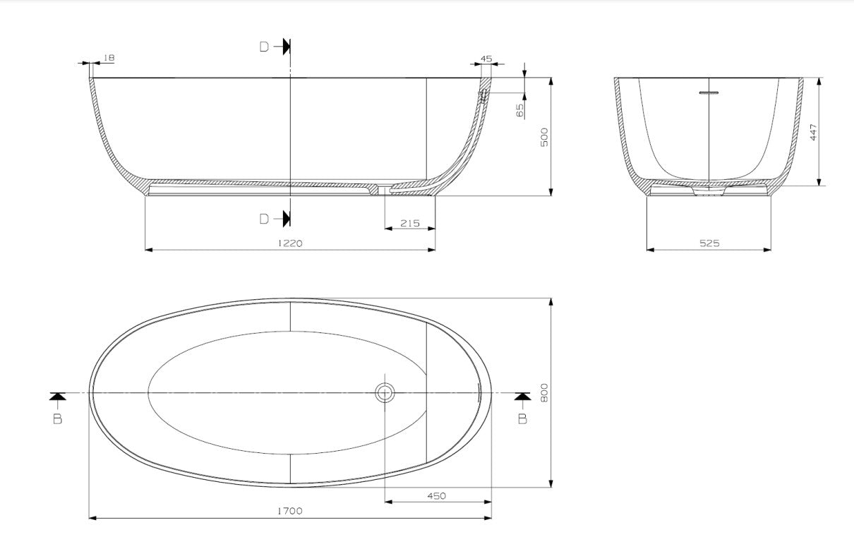 DOMUS LIVING DIANA FREESTANDING BATHTUB WITH OVERFLOW MATTE WHITE (AVAILABLE IN 1500MM AND 1700MM)